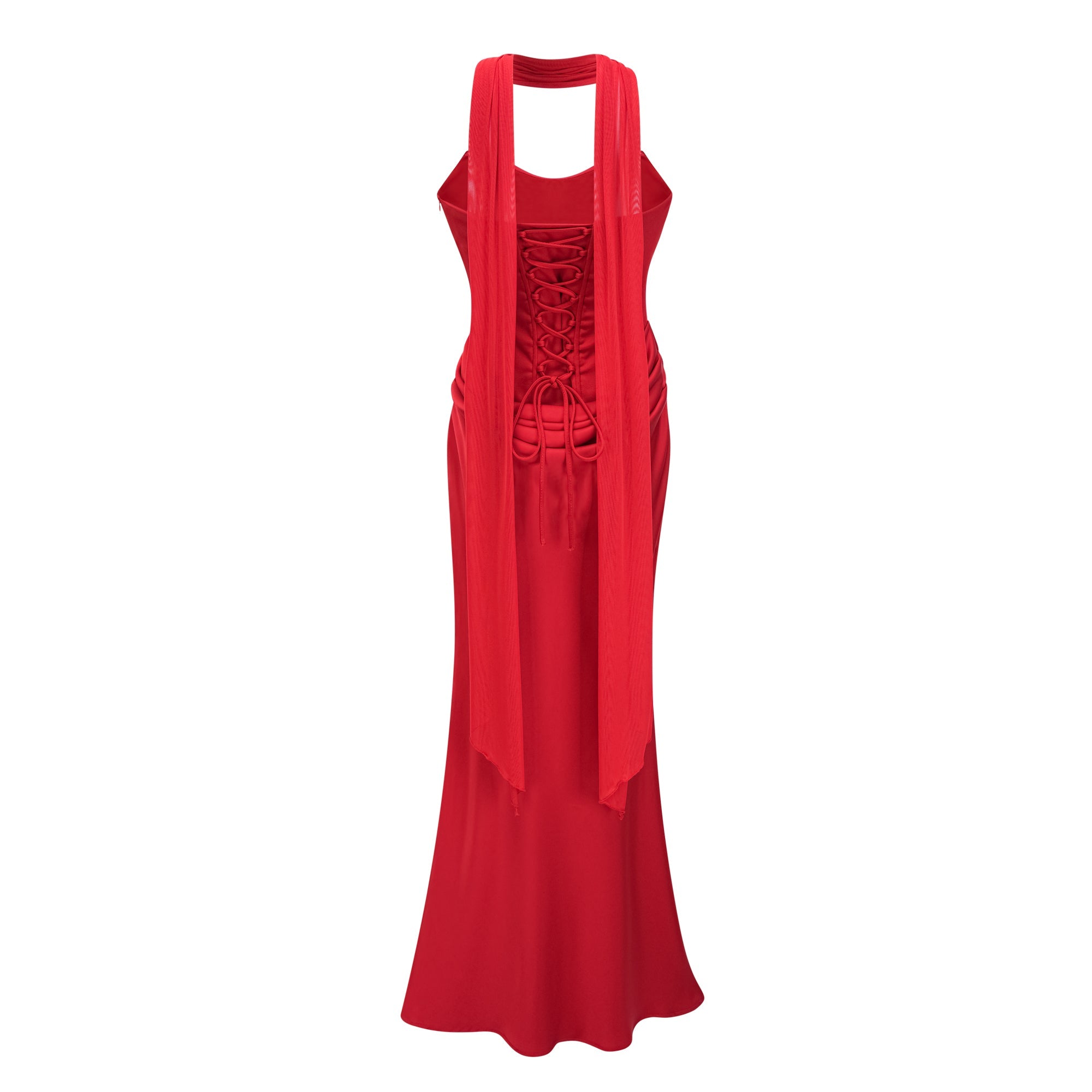 Berit Red Scarf Off Shoulder Ruched Maxi Dress (Final Sale-US Only)