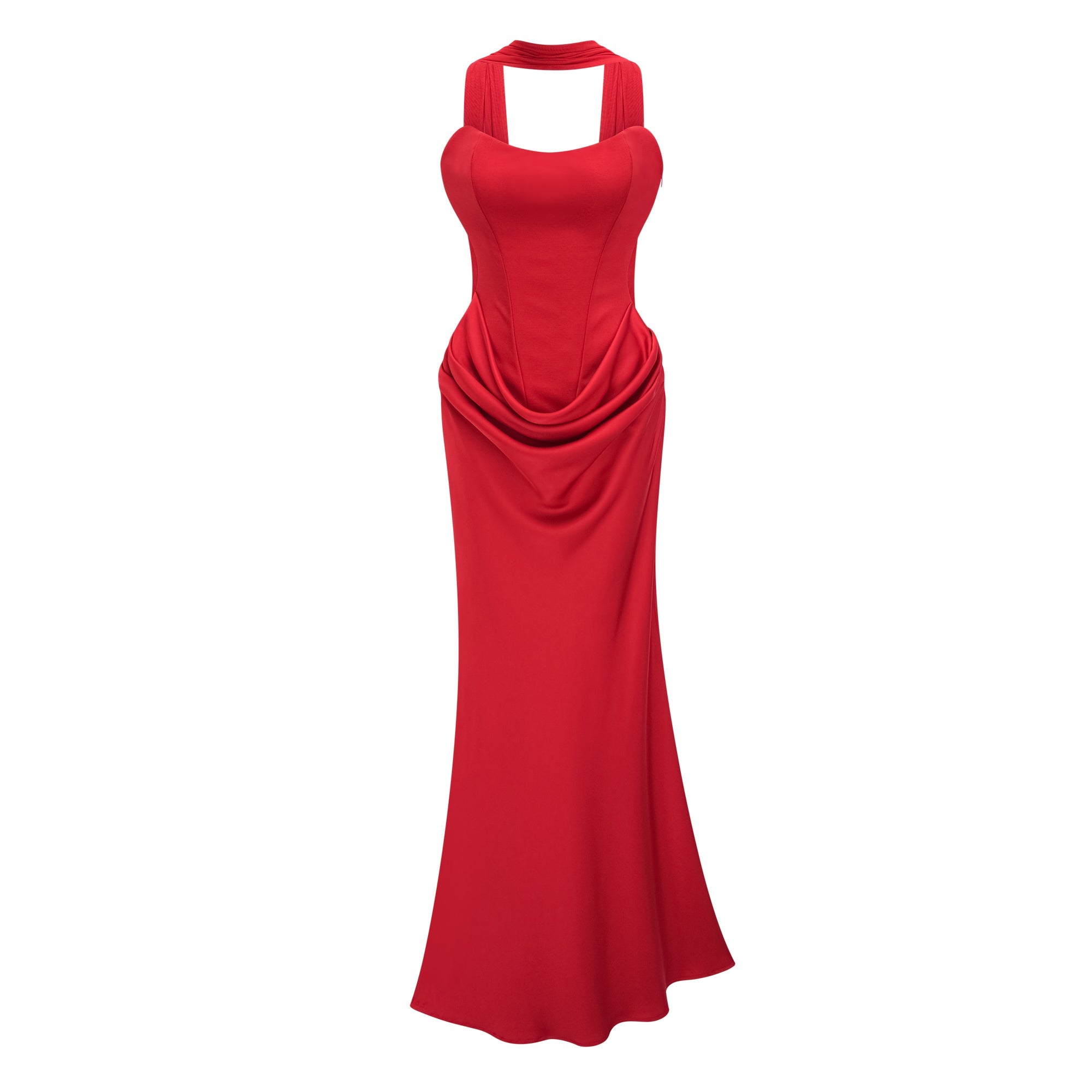 Berit Red Scarf Off Shoulder Ruched Maxi Dress (Final Sale-US Only)