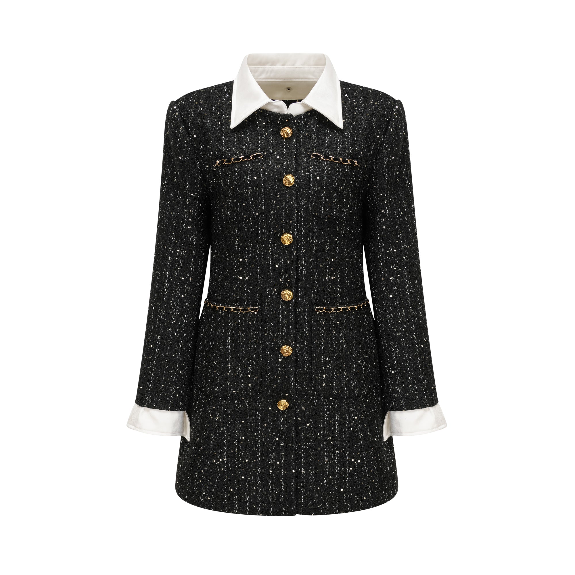 Audrey black sequin panelled tweed mini dress