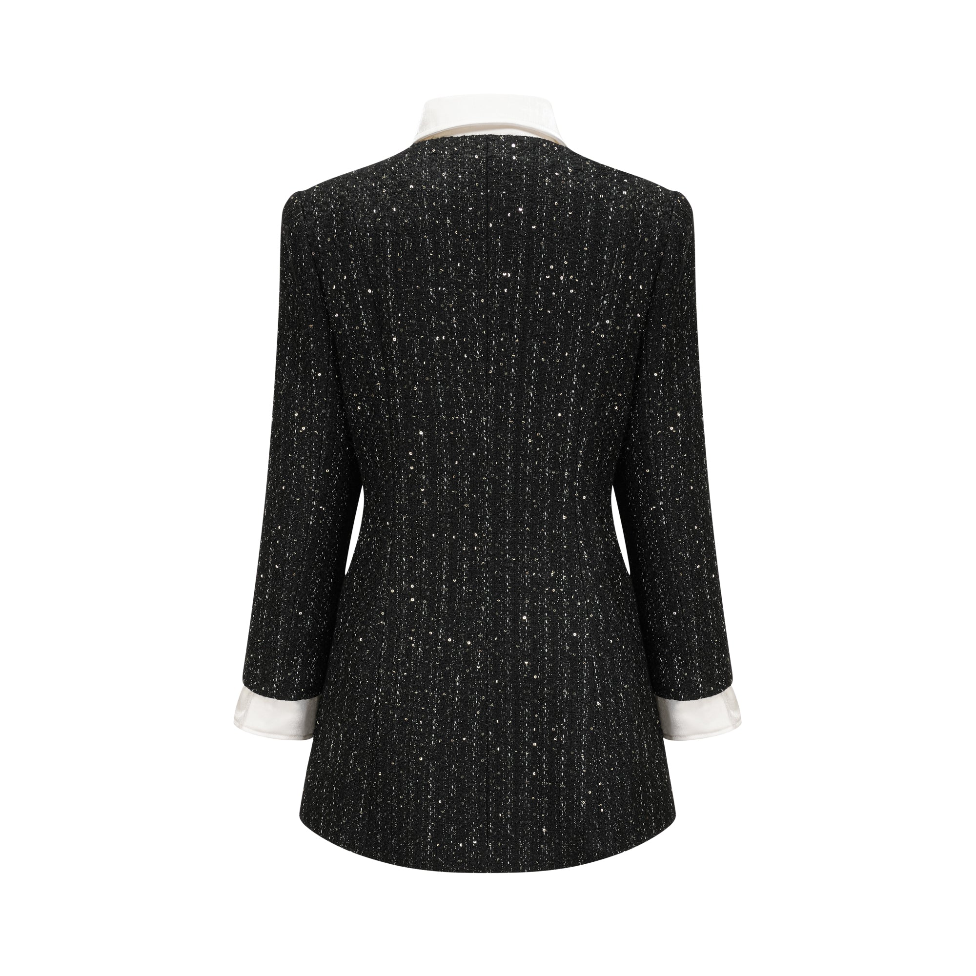 Audrey black sequin panelled tweed mini dress
