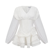 Rosier white fully-pleated cinched mini dress