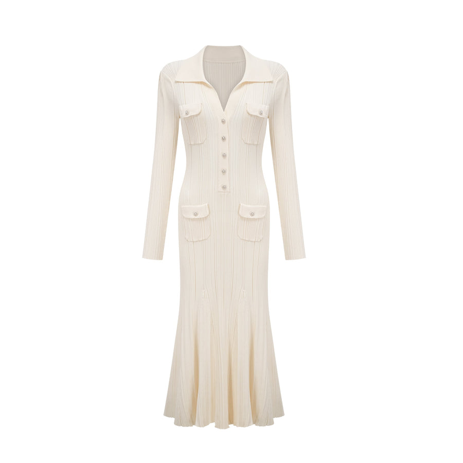 Nouria white mermaid-hem knit midi dress