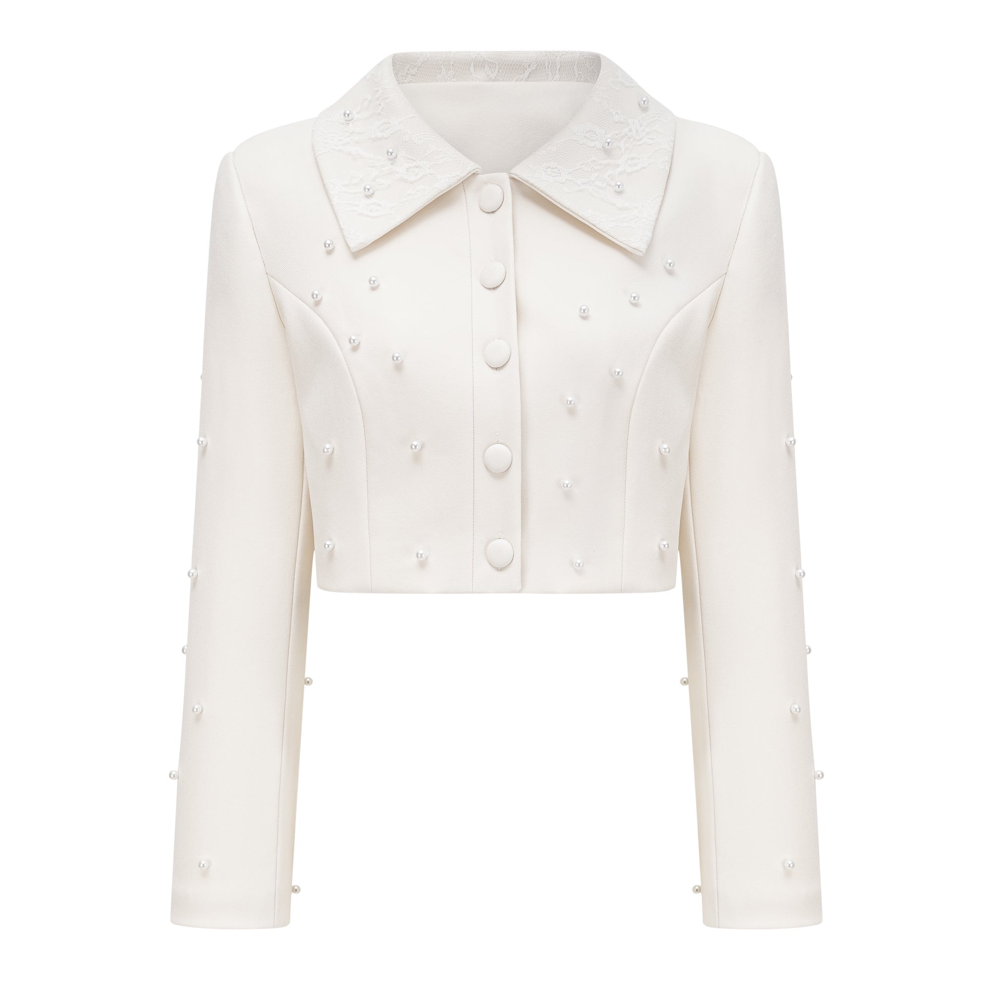 Maja White Faux Pearl Jacket & Pleated Skirt Set
