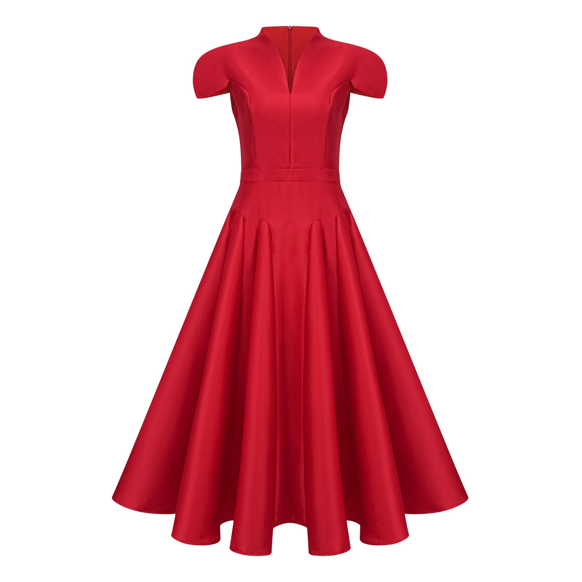 Aventin Red Godet Design Midi Dress