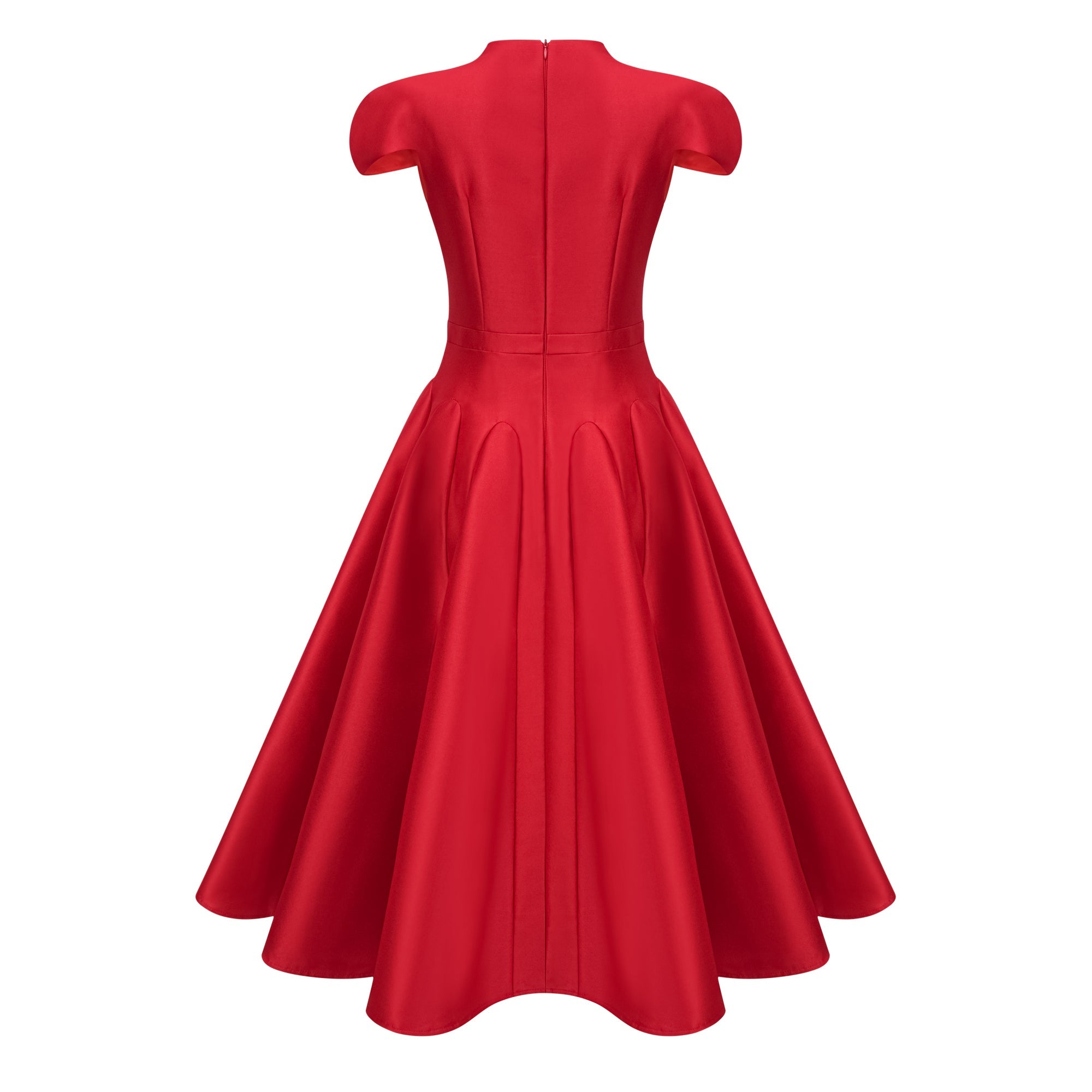 Aventin Red Godet Design Midi Dress