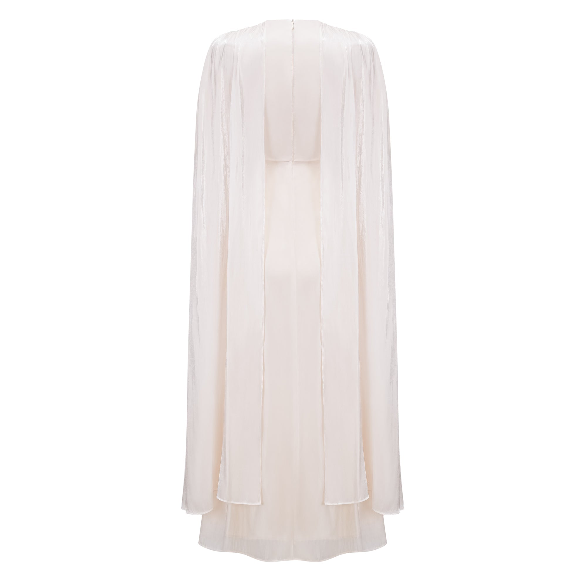 Hege Cream Glossy Ruched Cape Maxi Dress (Final Sale-US Only)