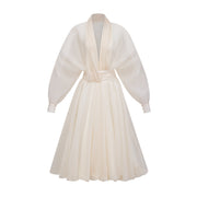 Riley Cream White Draped Tulle Maxi Dress