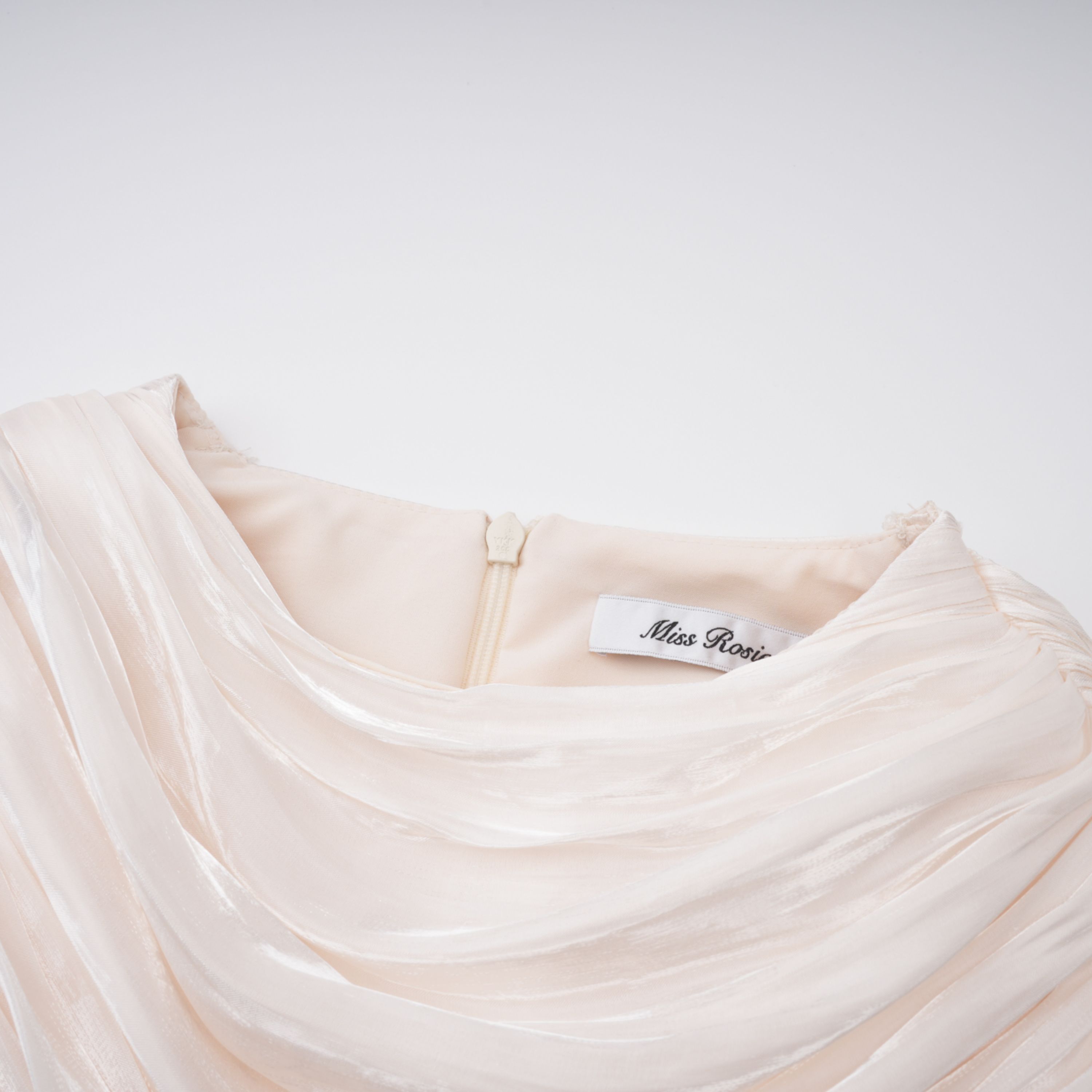 Hege Cream Glossy Ruched Cape Maxi Dress (Final Sale-US Only)
