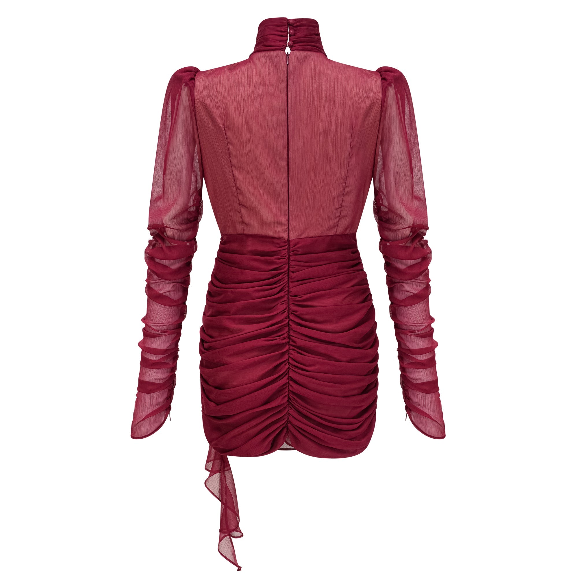 Théa Burgundy Asymmetrical Ruched Mini Dress (Final Sale-US Only)