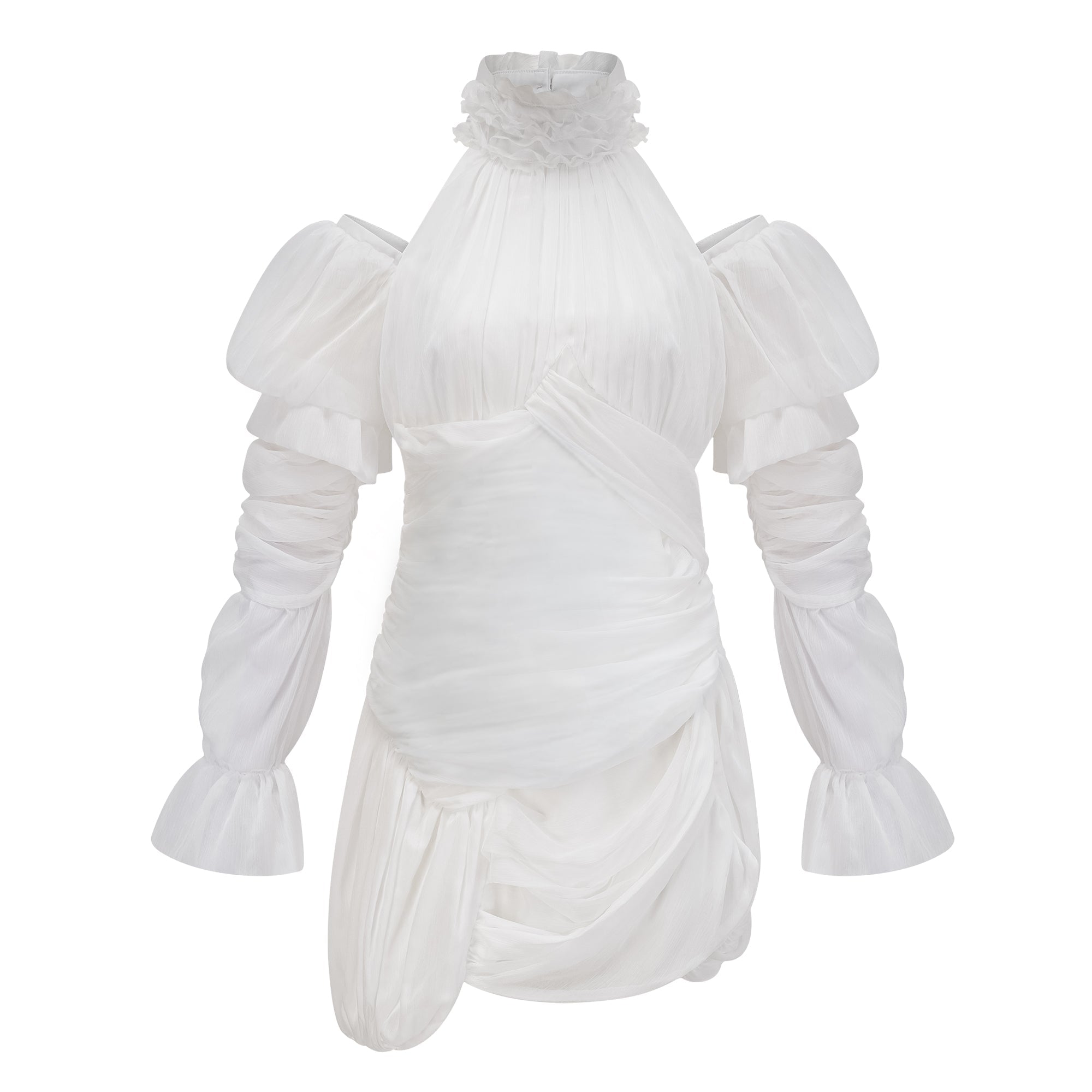 Déotille White Asymmetrical Ruched Mini Dress(Final Sale-US Only)