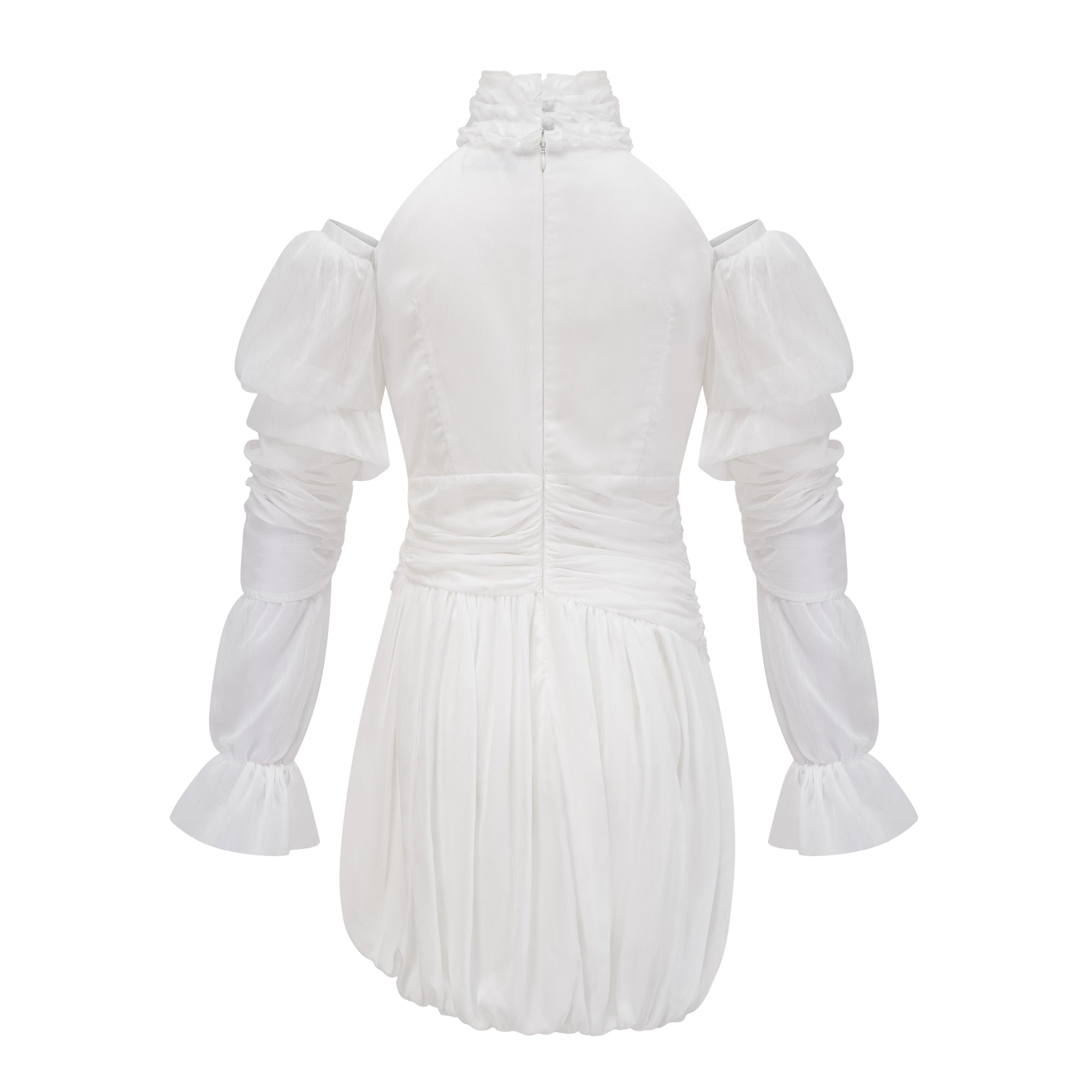 Déotille White Asymmetrical Ruched Mini Dress(Final Sale-US Only)