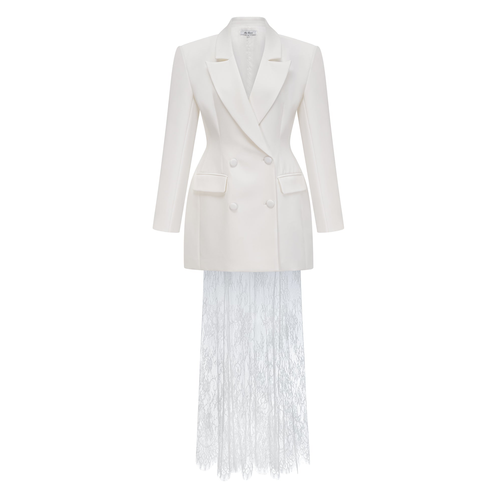 Adélise White Blazer & Lace Skirt Set