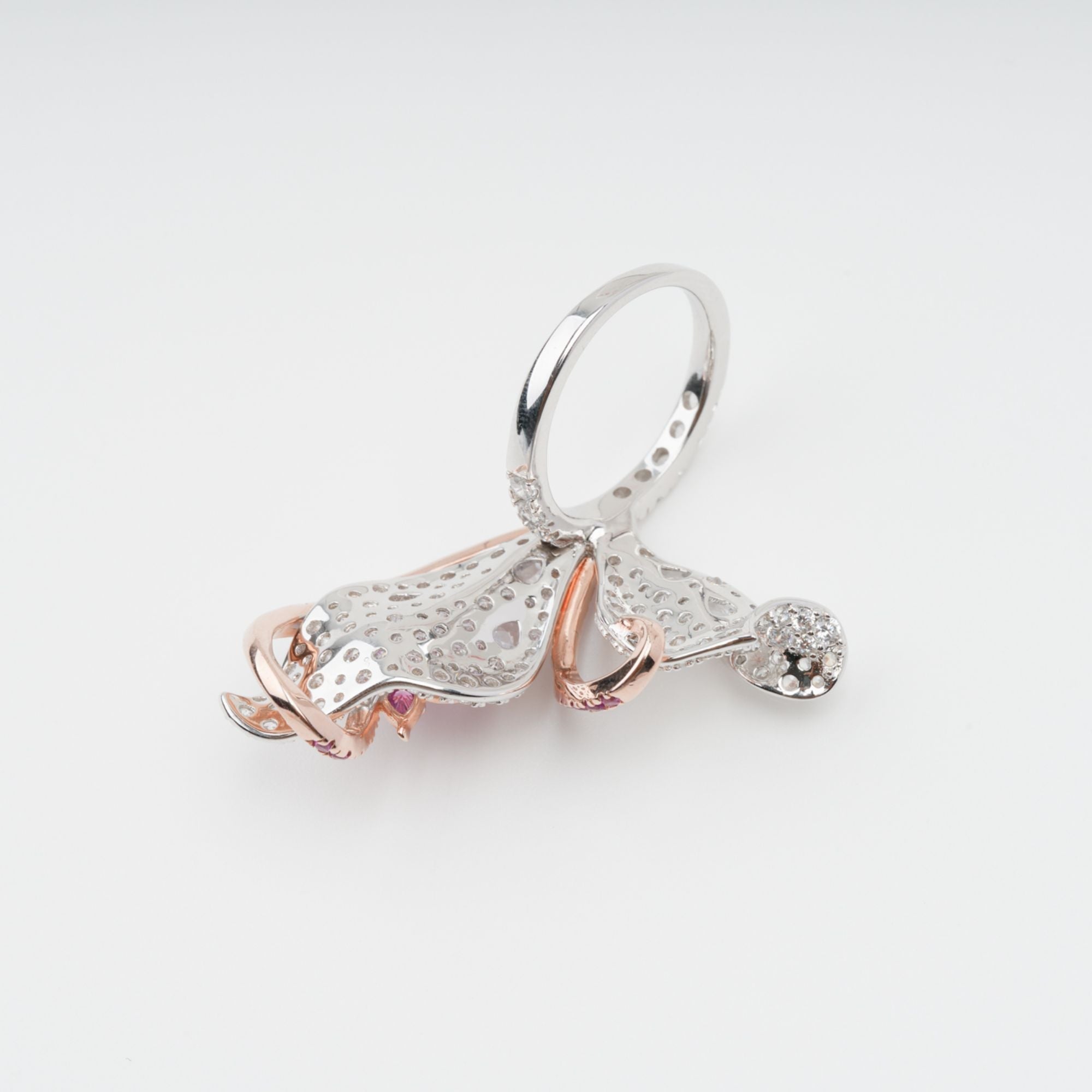 Scintillement Pink Crystal Embellished Sterling Silver Ring Set (3 Pieces)