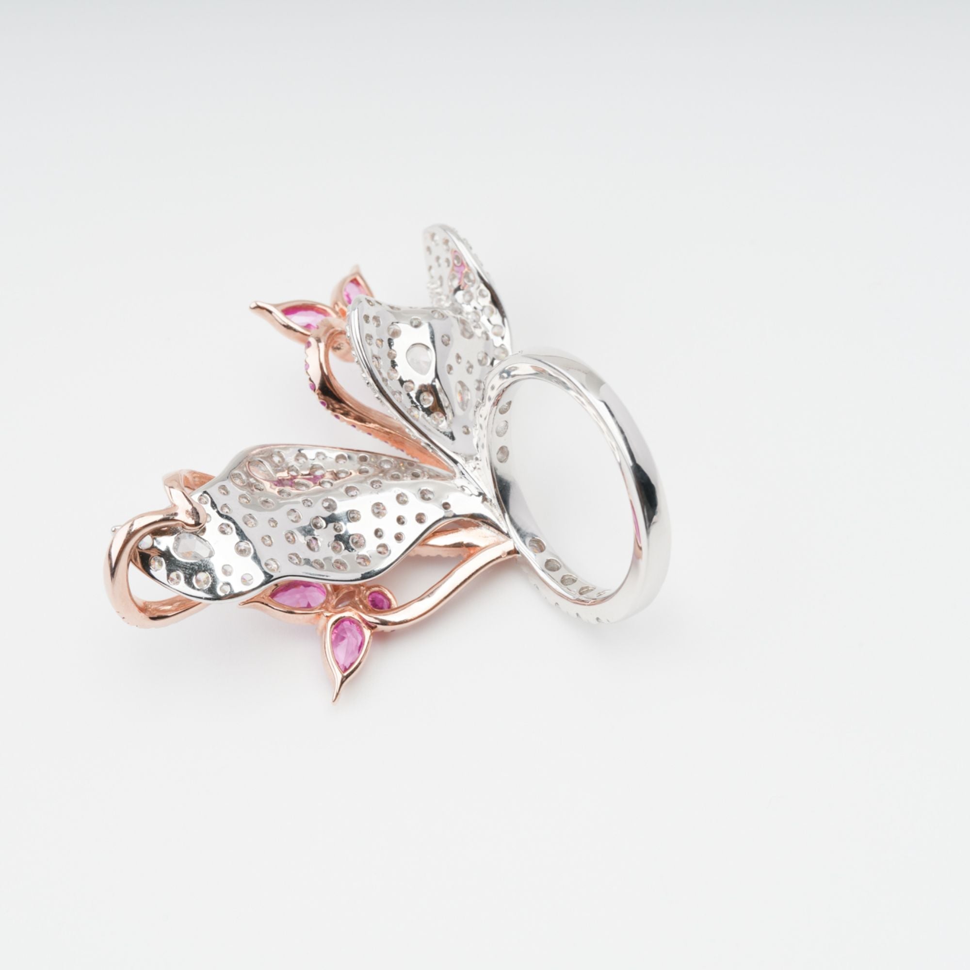 Scintillement Pink Crystal Embellished Sterling Silver Ring Set (3 Pieces)