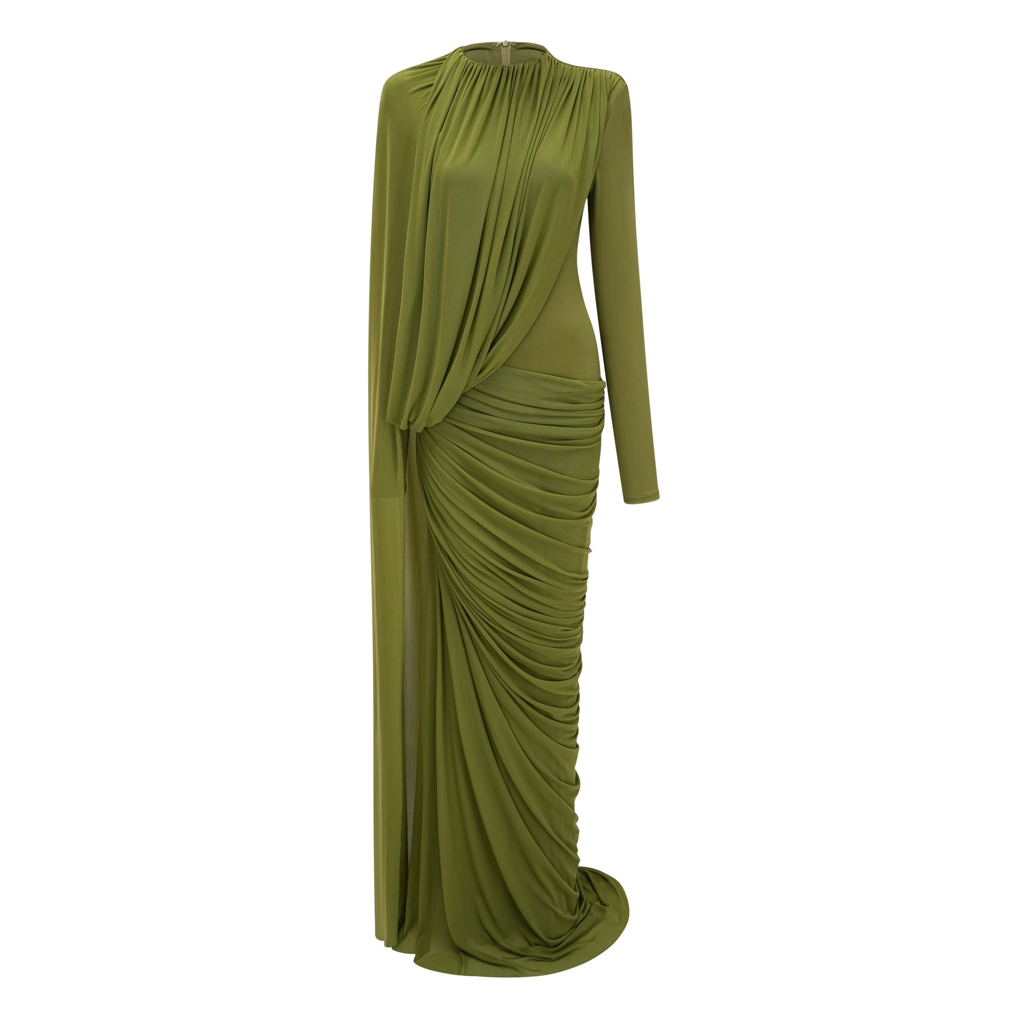 Emilia Green Asymmetrical Ribbon Draped Maxi Dress (Final Sale-US Only)