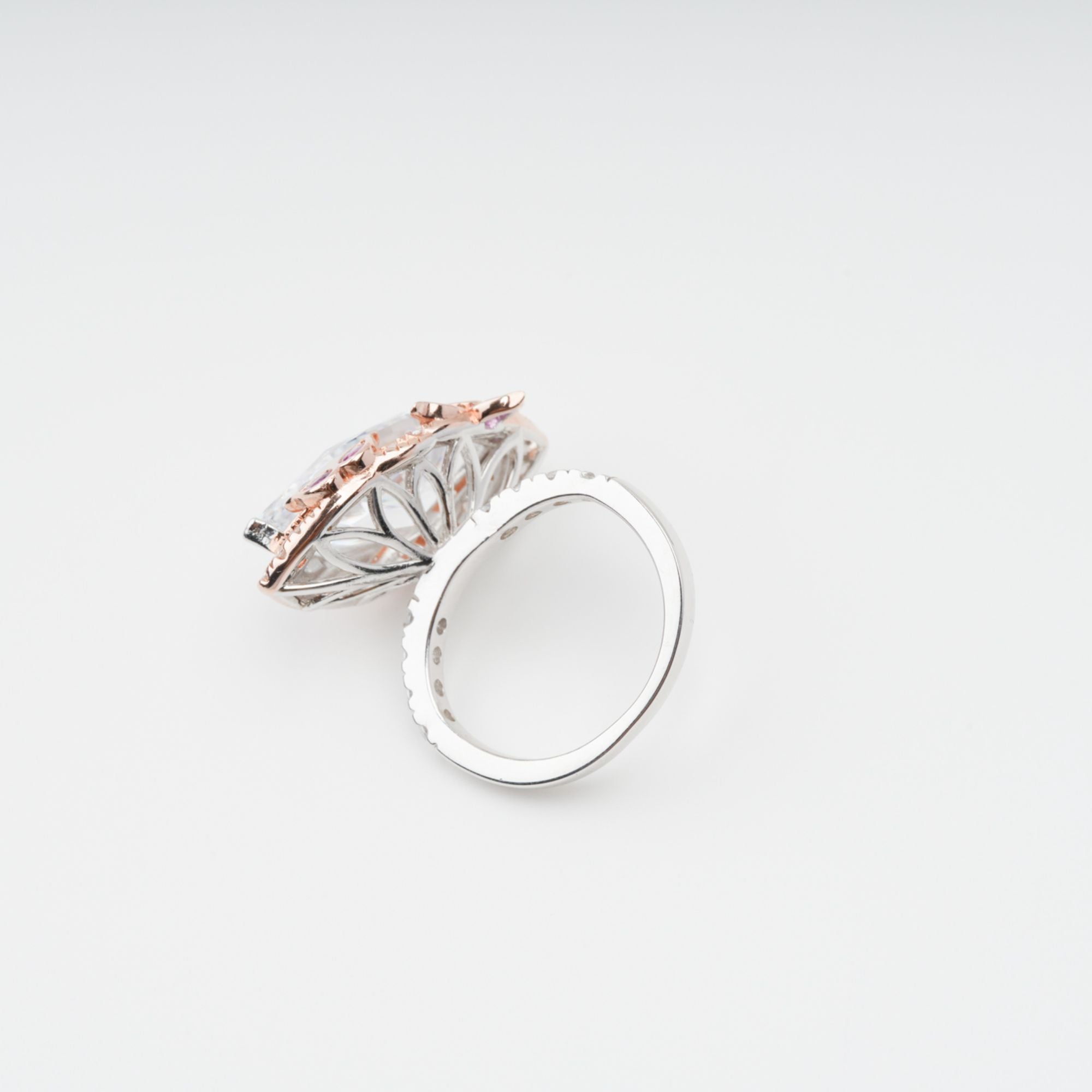 Scintillement Pink Crystal Embellished Sterling Silver Ring Set (3 Pieces)
