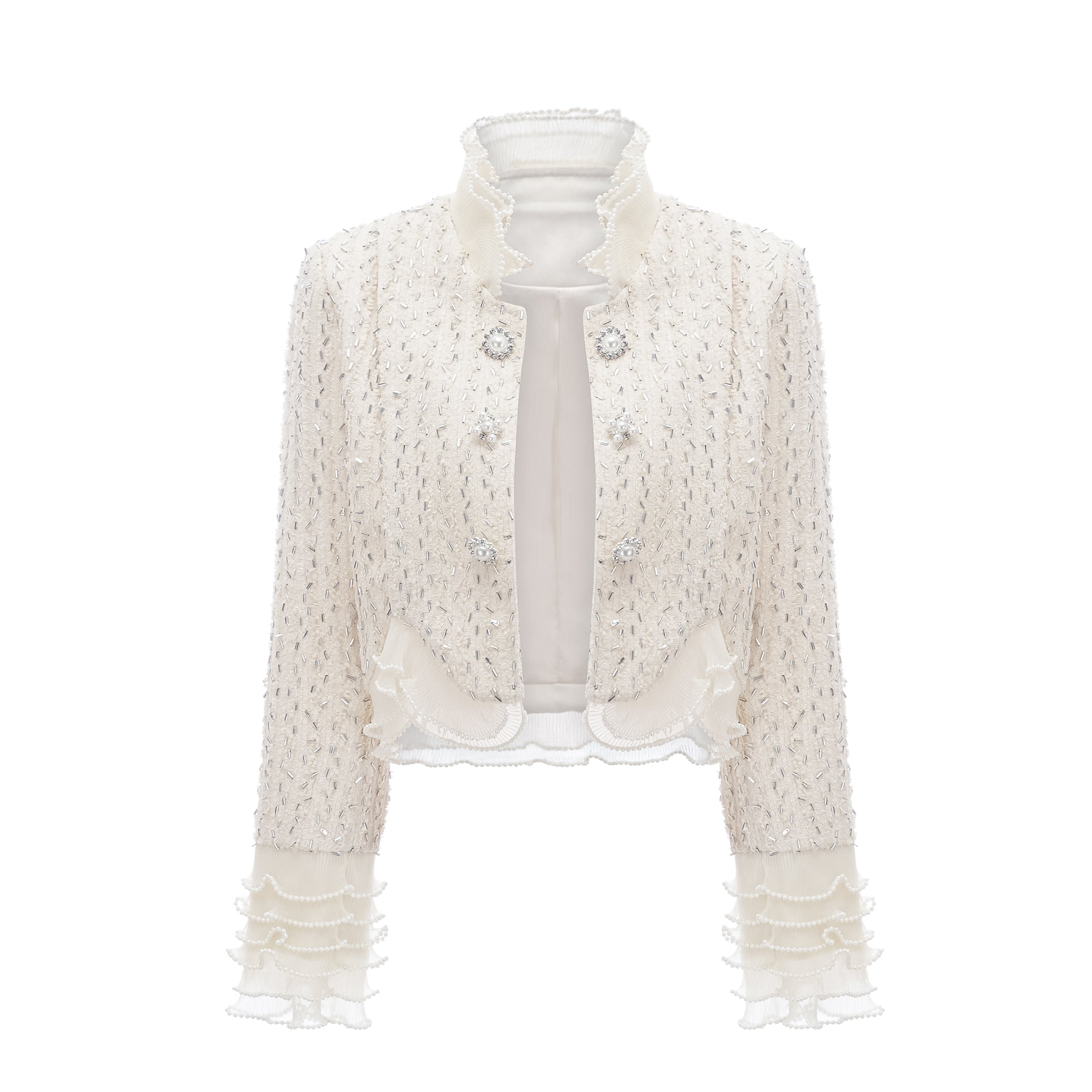 Blanche white beaded ruffle cropped jacket (Final Sale-US Only)