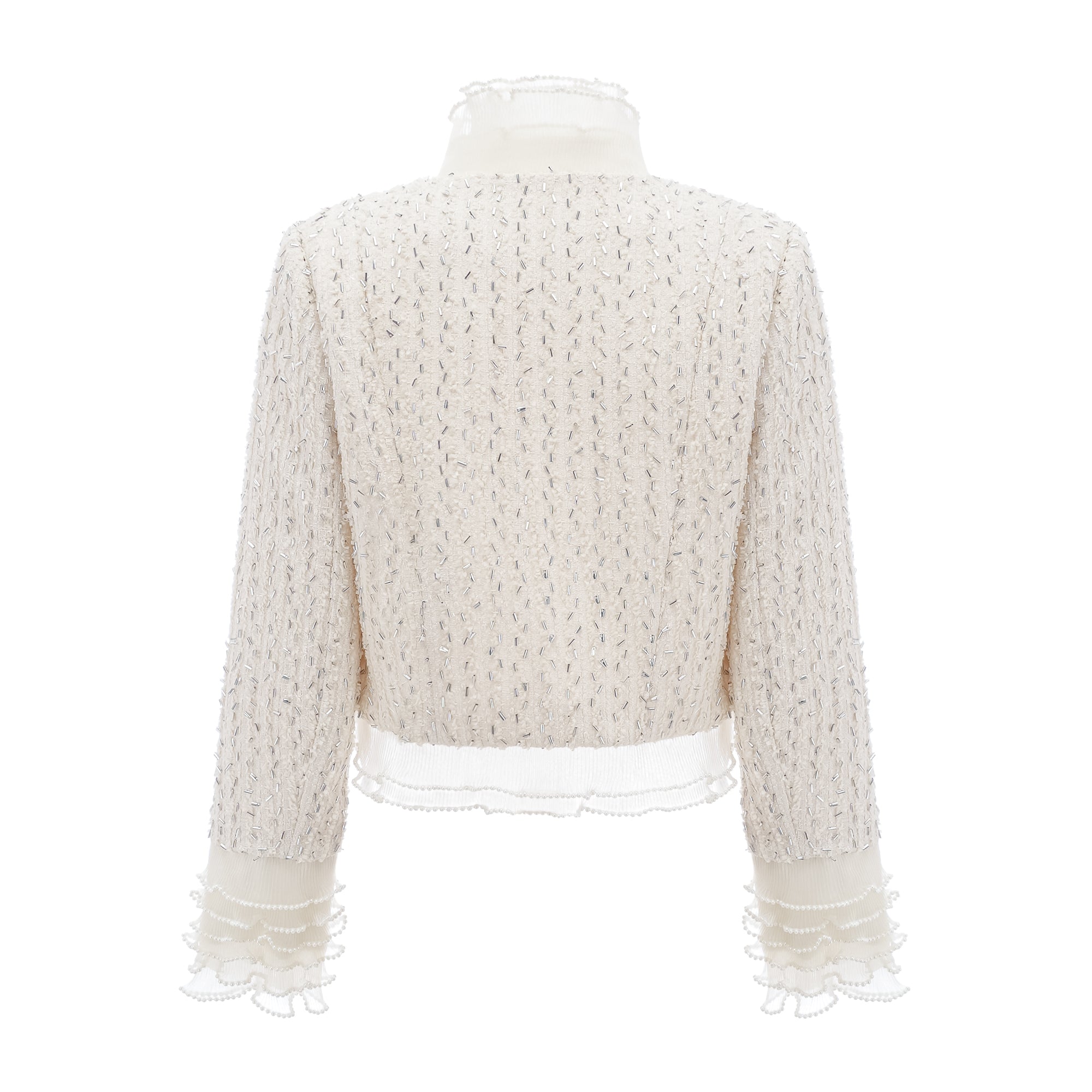 Blanche white beaded ruffle cropped jacket (Final Sale-US Only)
