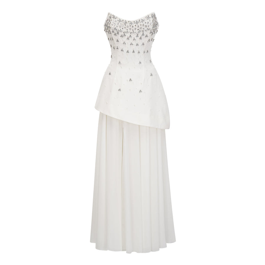 Melisande White Embellished Dress & Skirt Set