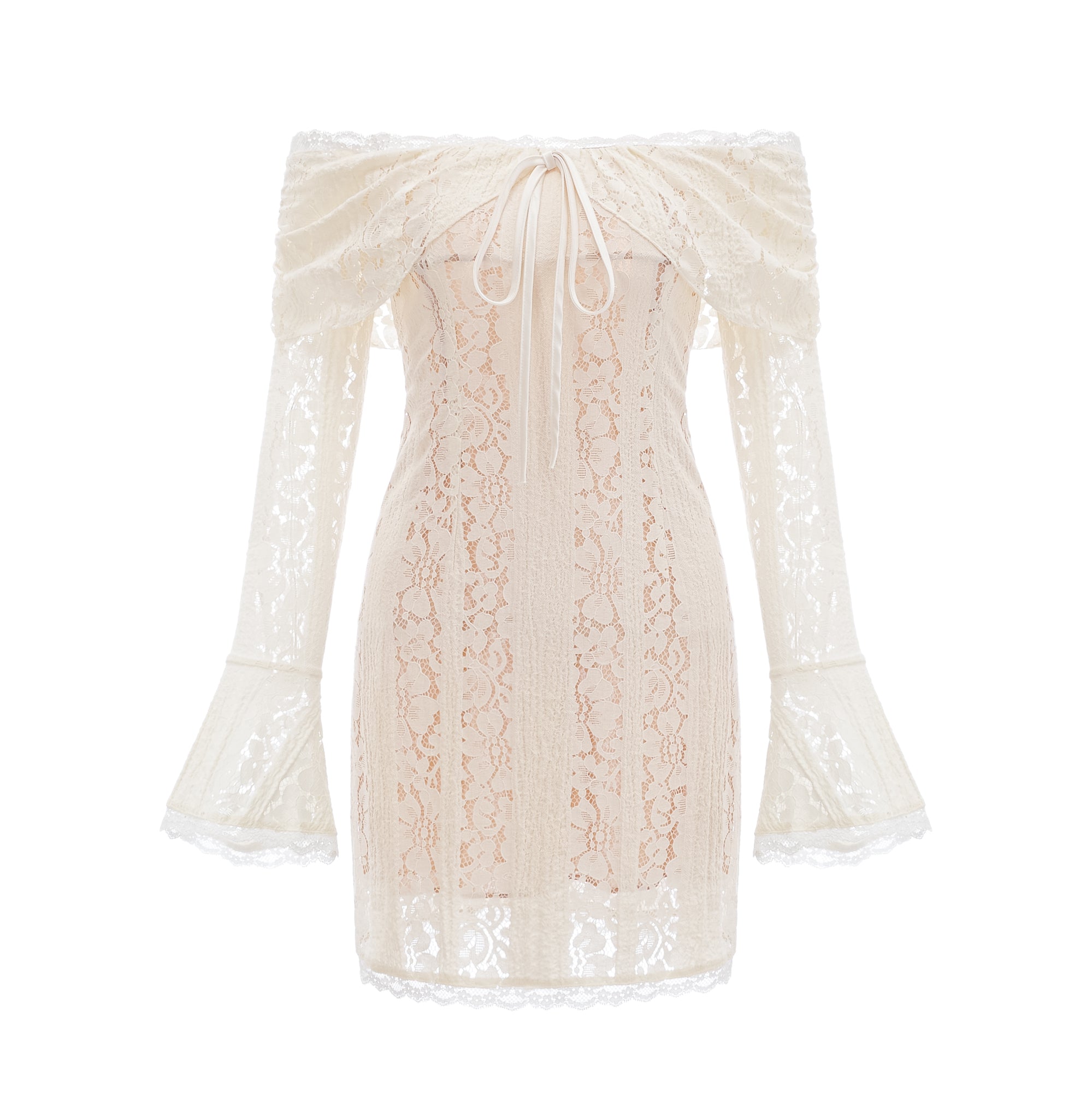 Émeline floral lace flared-cuff mini dress in Neutrals