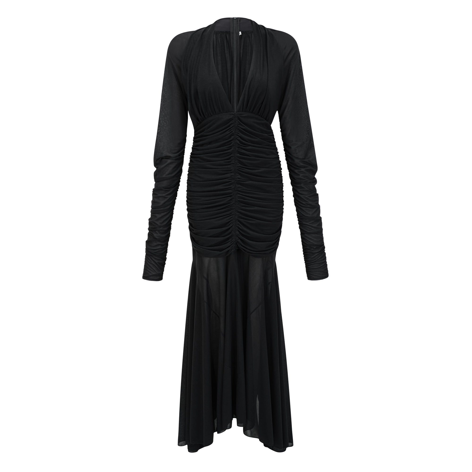 Greta Black Ruched Sheer Mesh Maxi Dress (Final Sale)