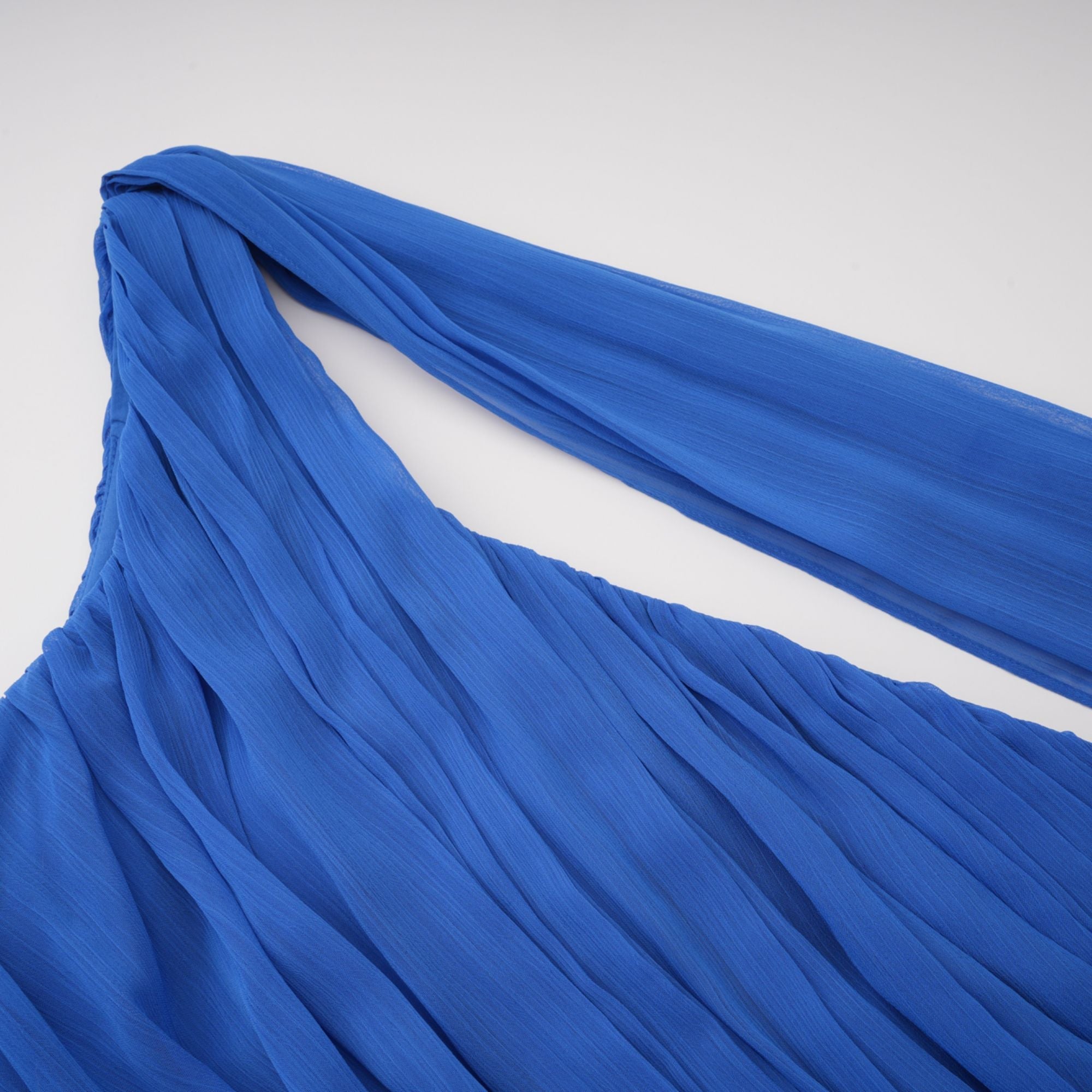 Faustine Blue Cape Design Ruched Maxi Dress
