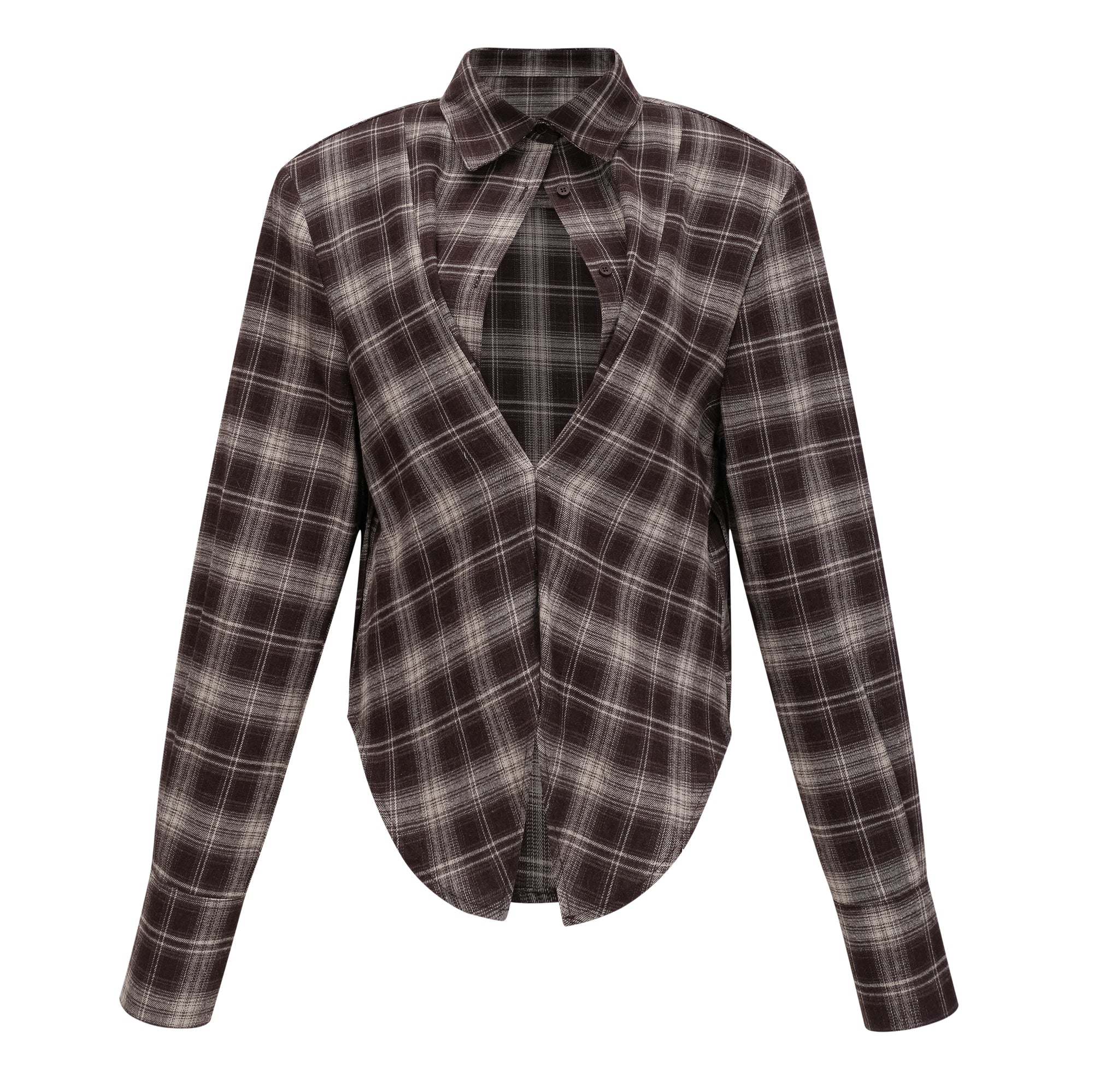 Amber Brown Plaid Tailored Cutout Blouse (Final Sale)