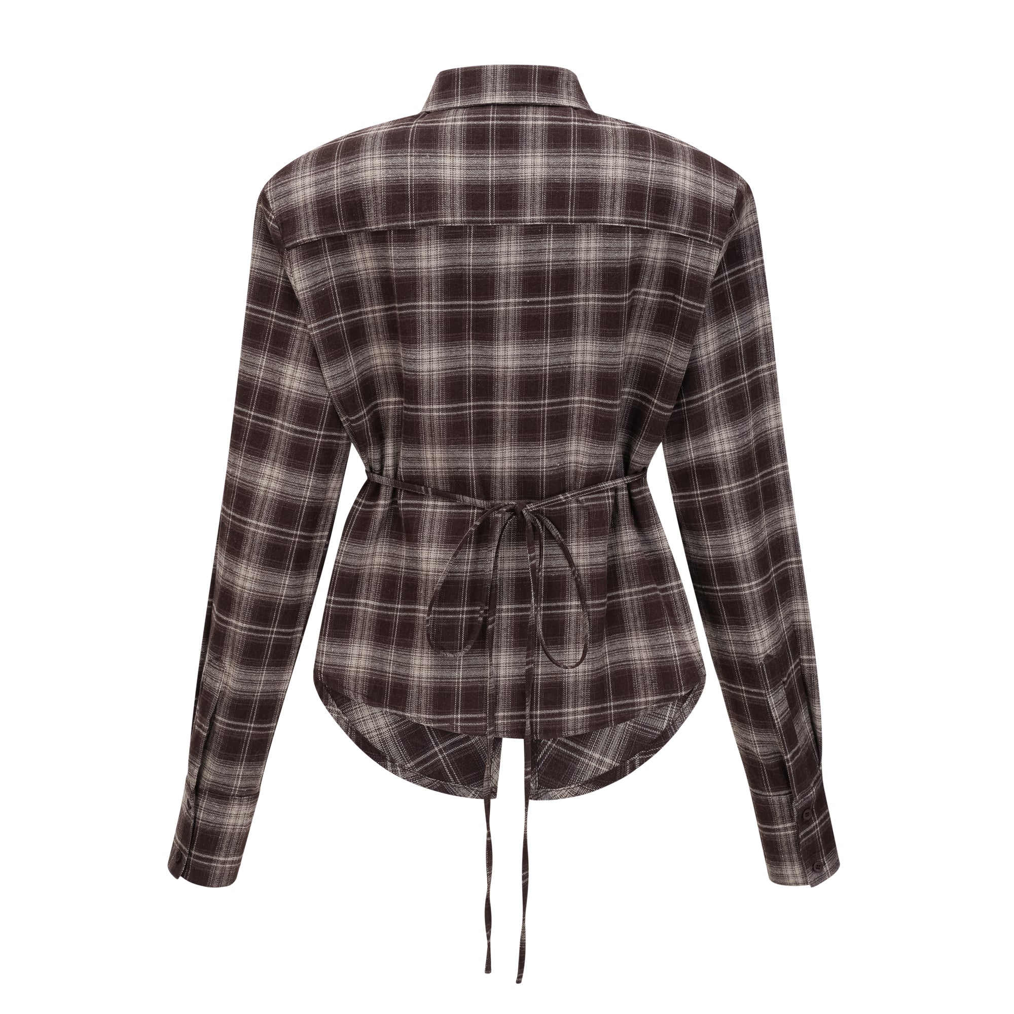 Amber Brown Plaid Tailored Cutout Blouse (Final Sale)