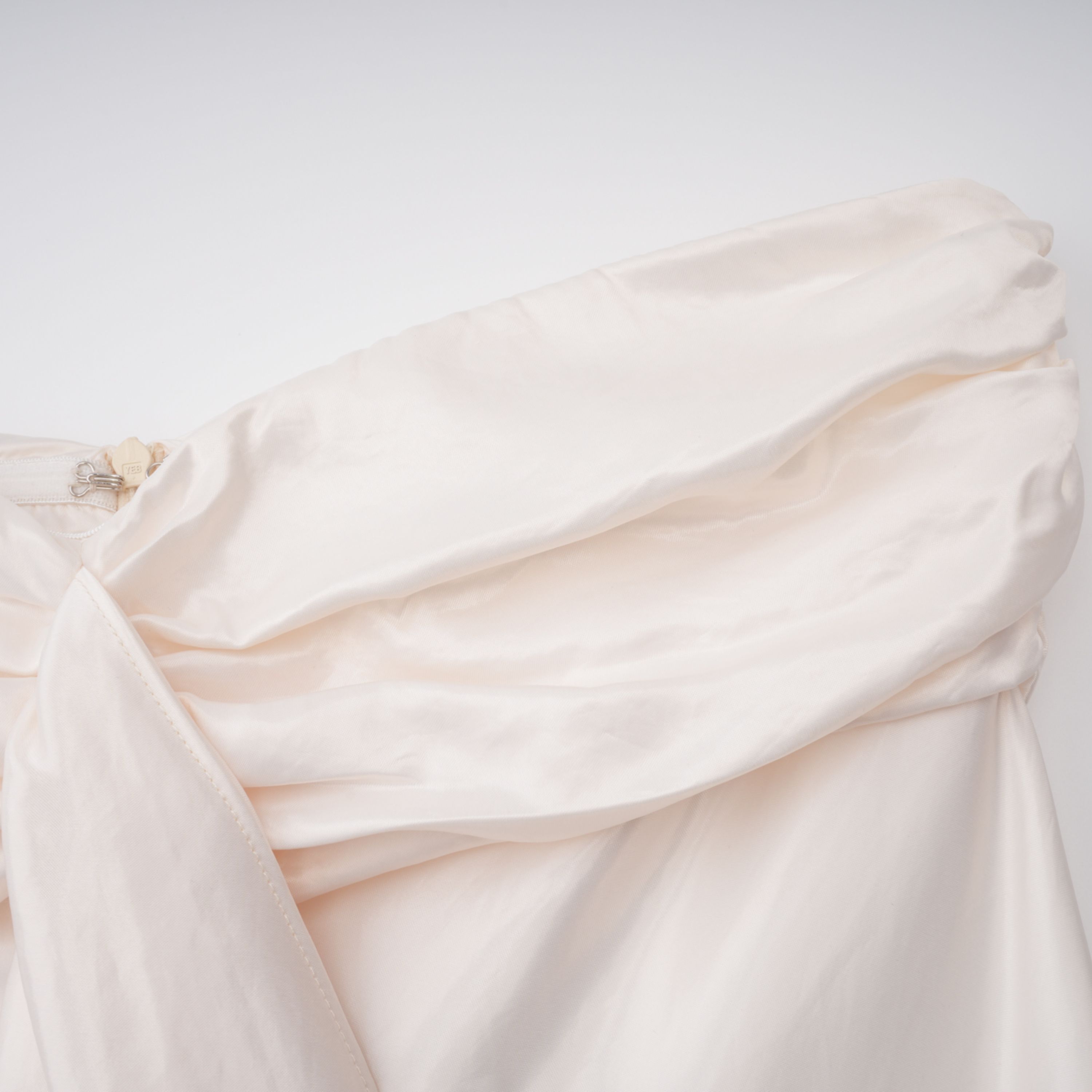 Lilla Beige Strapless Ruffled Satin Maxi Dress  (Final Sale-US Only)