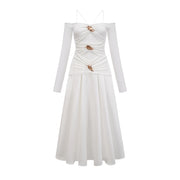 Nadine off-shoulder panelled maxi dress in White (Final Sale-US Only)