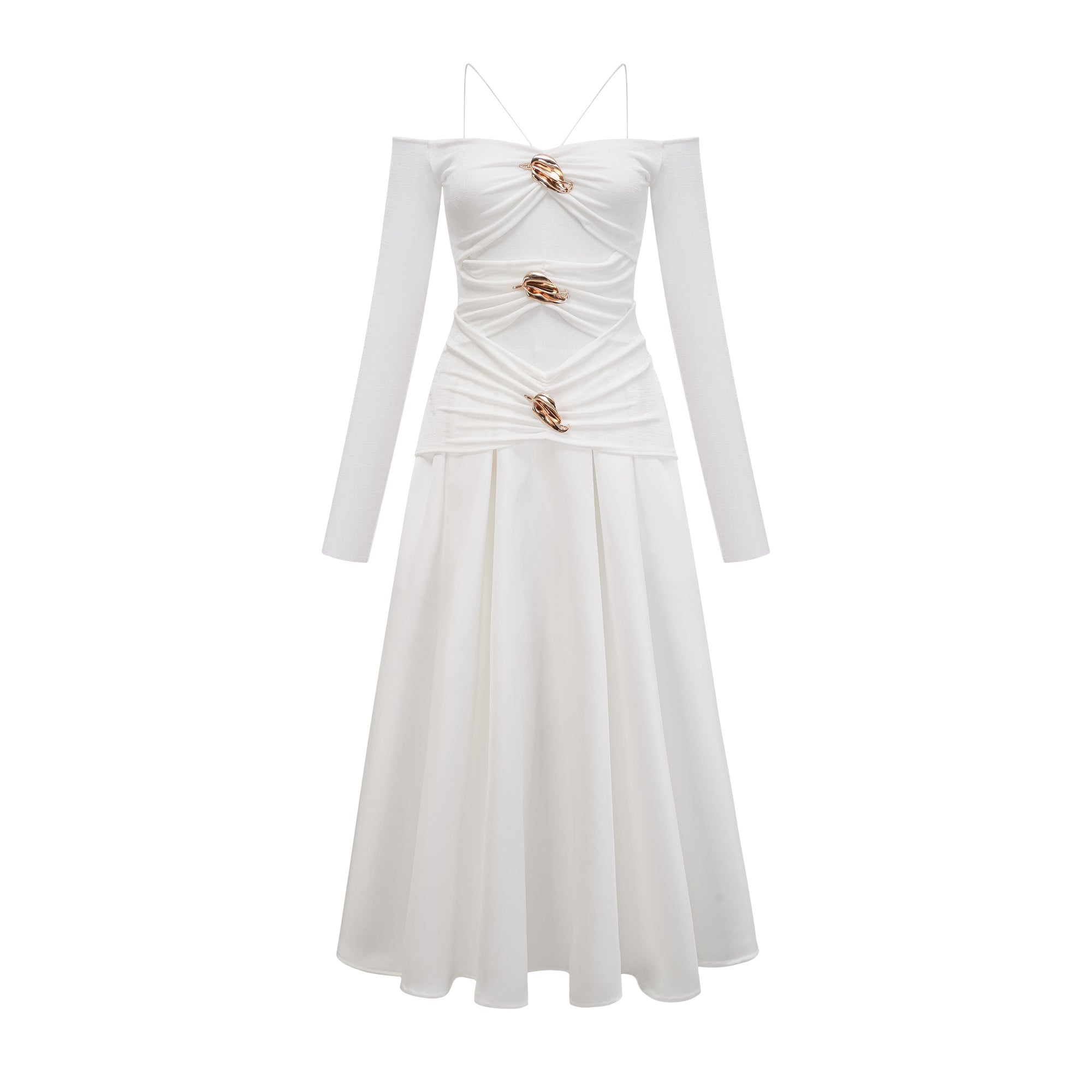 Nadine off-shoulder panelled maxi dress in White (Final Sale-US Only)