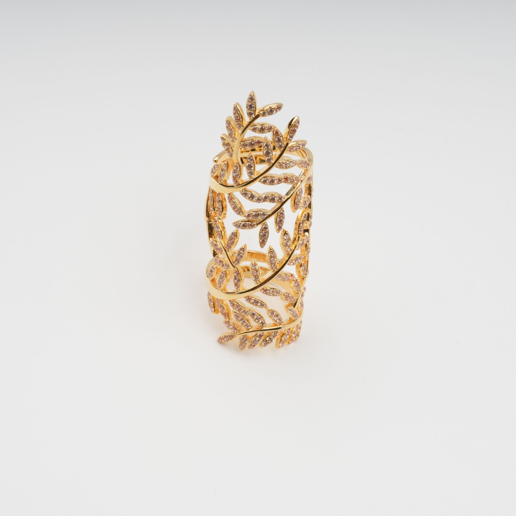 Glyphe Gold Tone Palm Leaf Adjustable Sterling Silver Ring