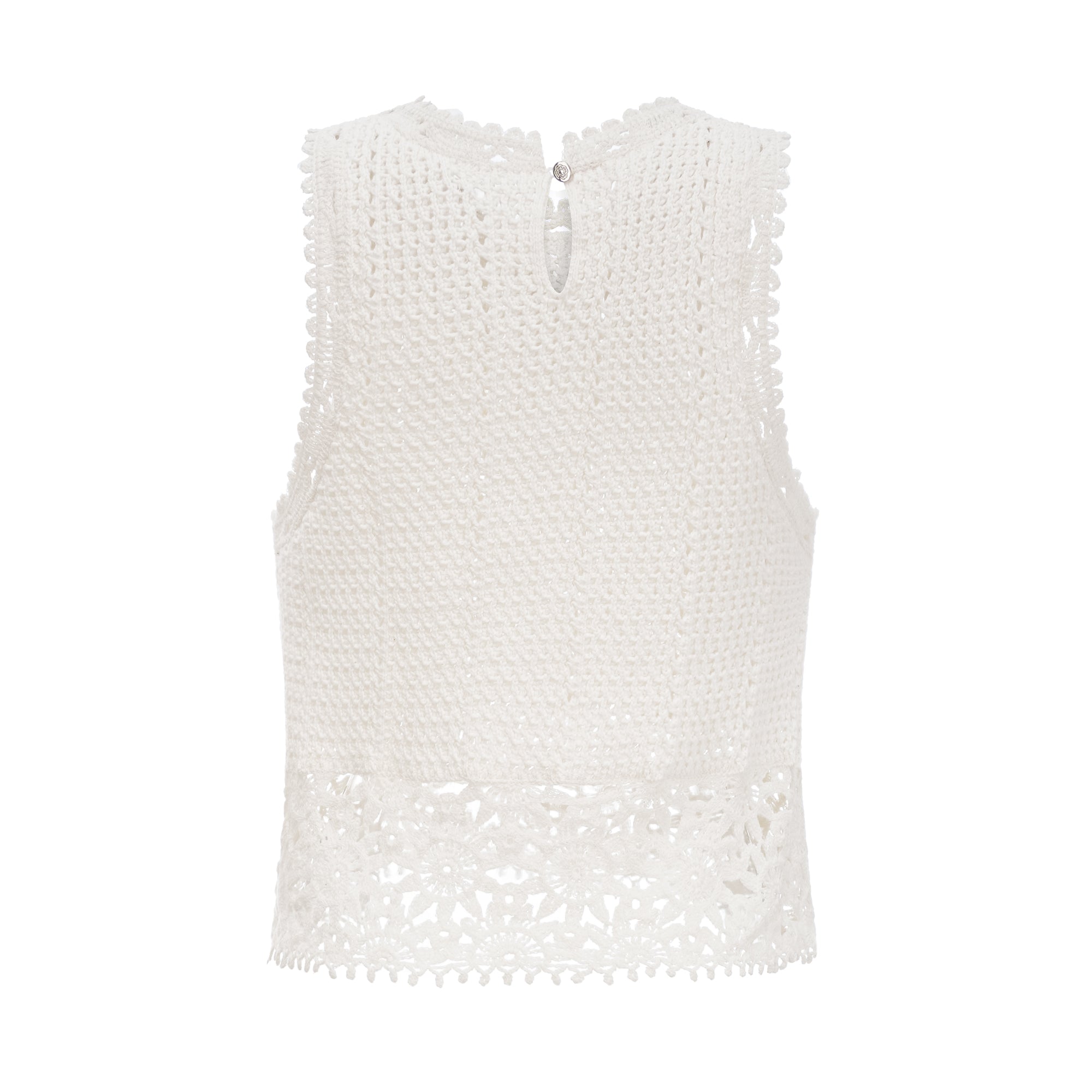 Gisèle White Floral Appliqué Crochet Knit Two-Piece Top and Shorts Set