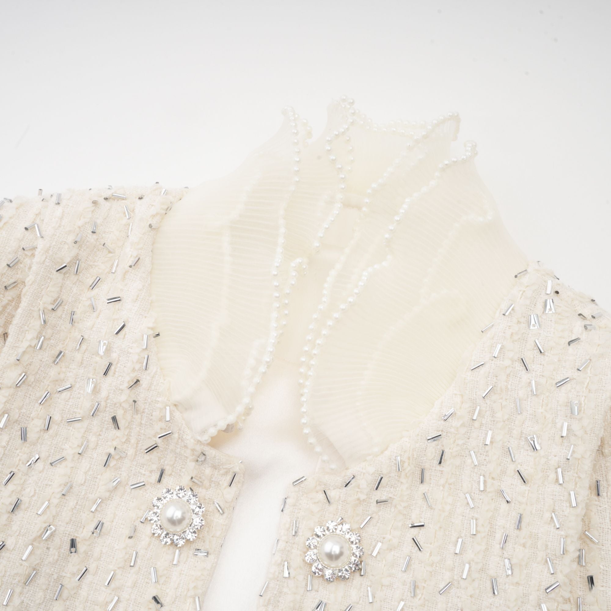 Blanche white beaded ruffle cropped jacket (Final Sale-US Only)