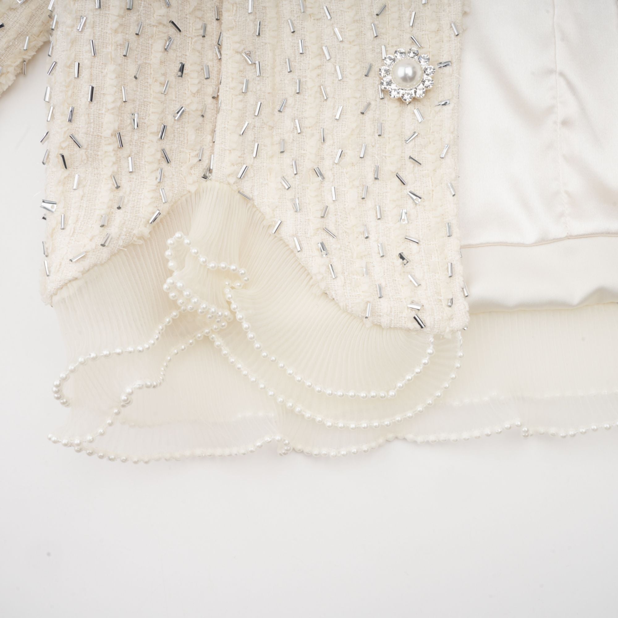 Blanche white beaded ruffle cropped jacket (Final Sale-US Only)