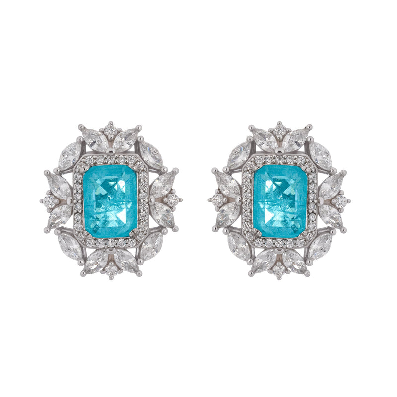 Kaisu Aquamarine Emerald Cut Gemstone Sterling Silver Earrings