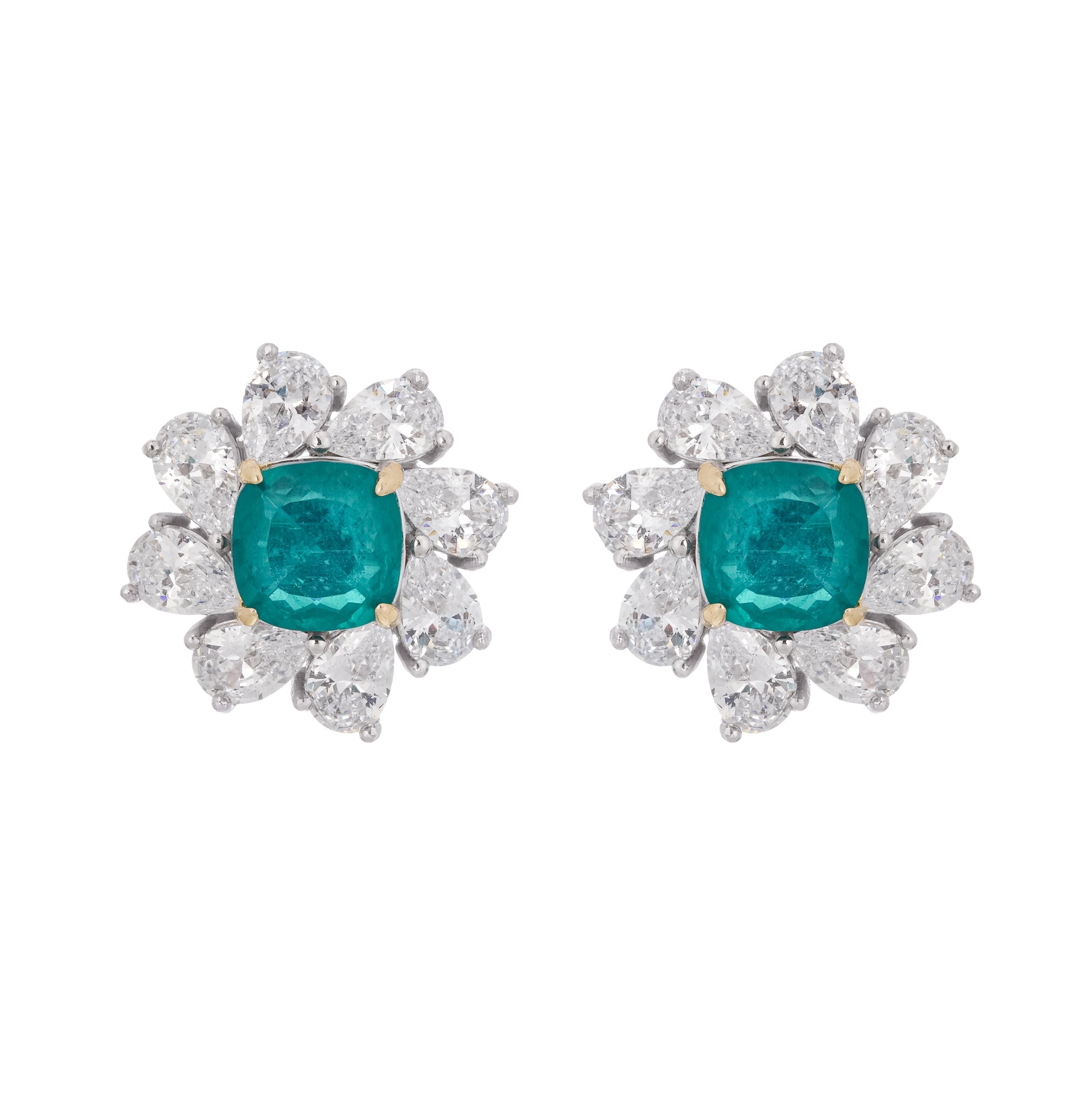 Erica Green Flower Shaped Gemstone Sterling Silver Earrings