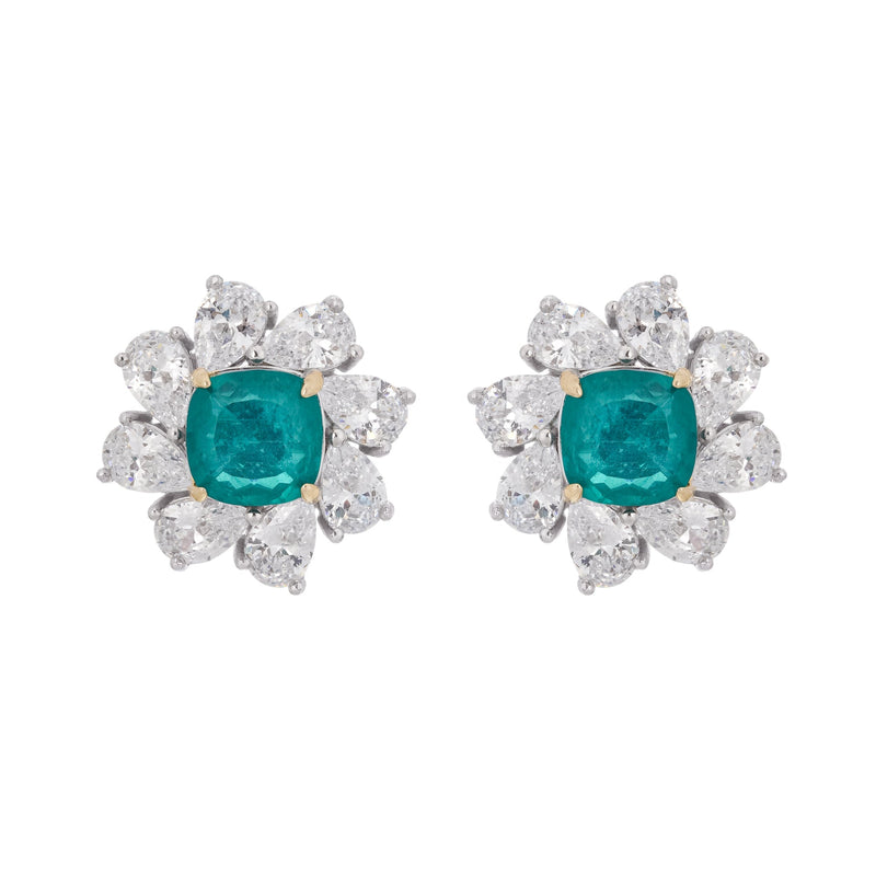 Erica Green Flower Shaped Gemstone Sterling Silver Earrings