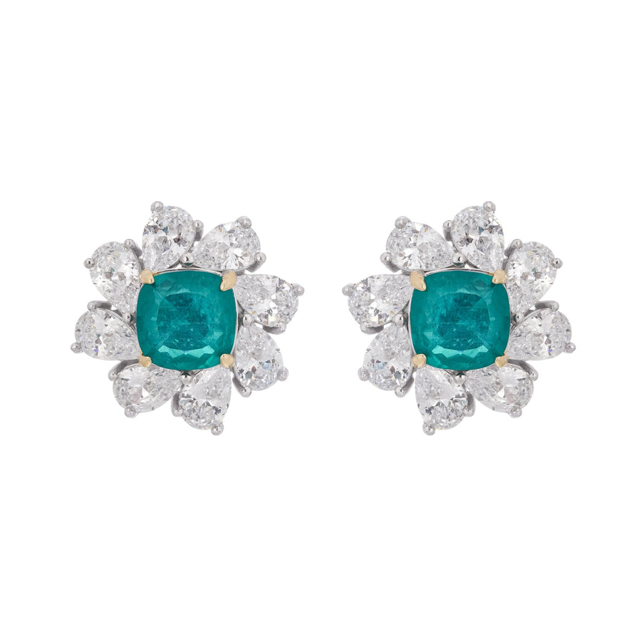 Erica Green Flower Shaped Gemstone Sterling Silver Earrings