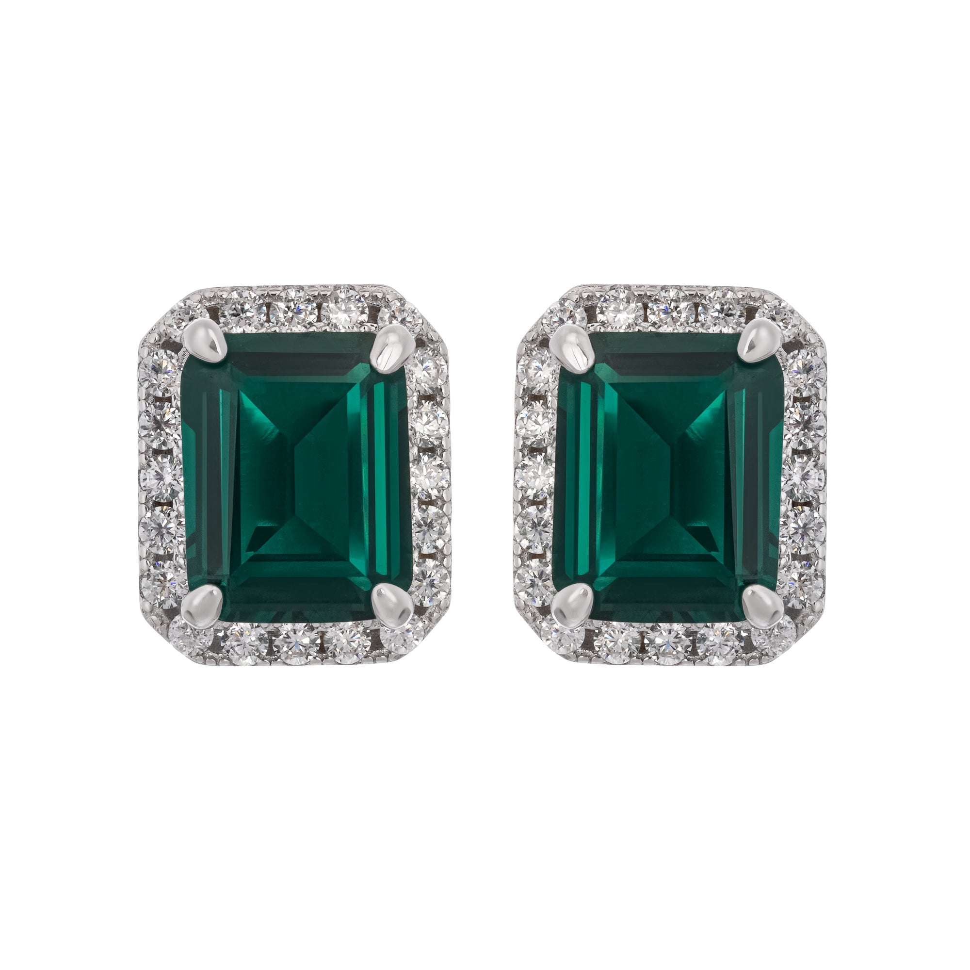 Mielikki Green Square Emerald Cut Gemstone Sterling Silver Earrings