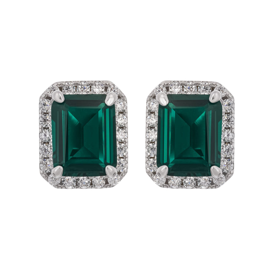 Mielikki Green Square Emerald Cut Gemstone Sterling Silver Earrings