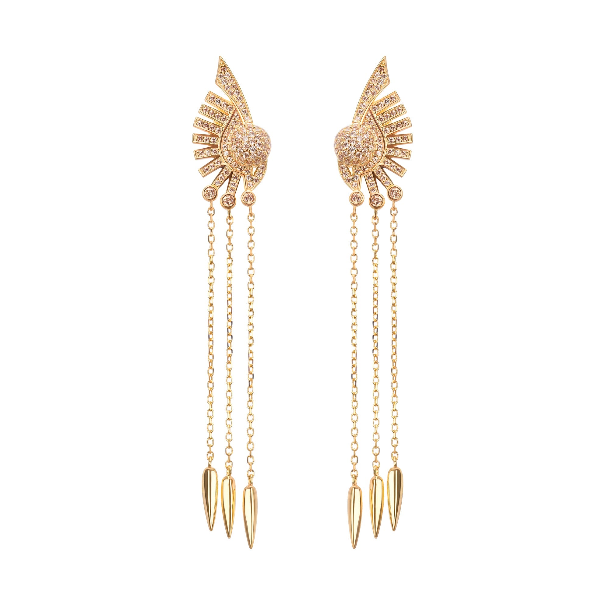 Balch Gold Tone Sun Motif Dangle Silver Earrings