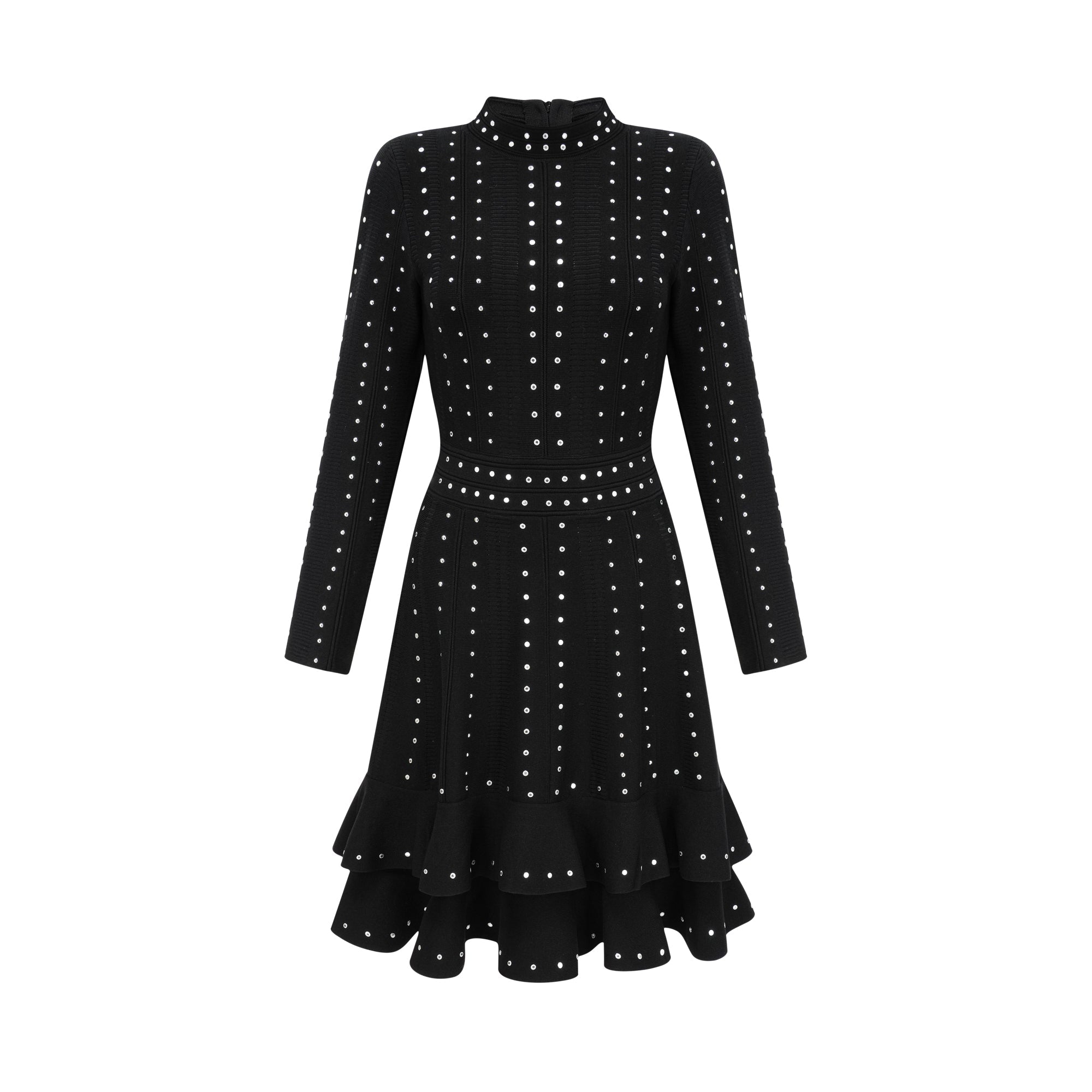 Fabienne Black Embellished Ruffled Knit Mini Dress (Final Sale)