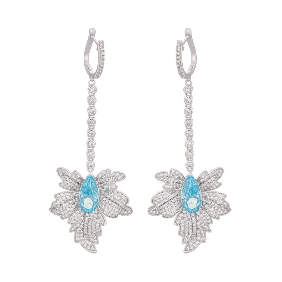 Vilhelmiina Blue Leaf Gemstone Dangle Sterling Silver Earrings