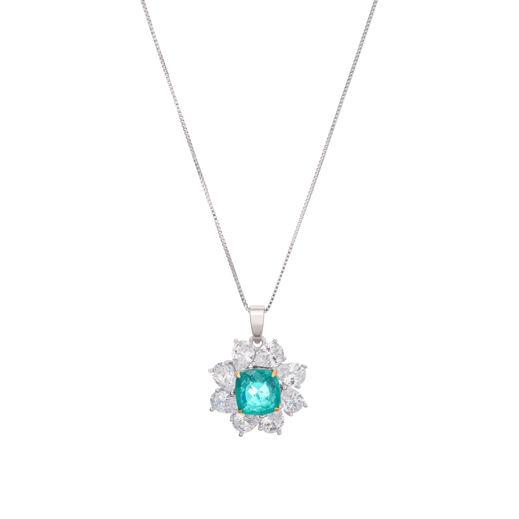 Erica Green Flower Shaped Gemstone Pendant Sterling Silver Necklace