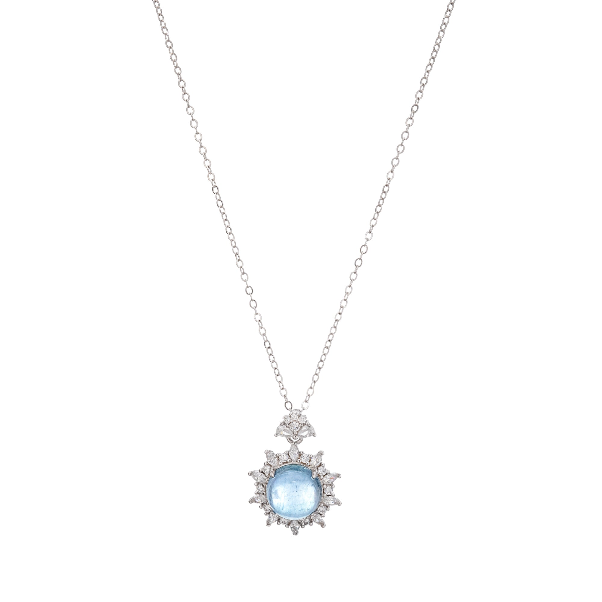 Mielikki Blue Oval Gemstone Pendant Sterling Silver Necklace