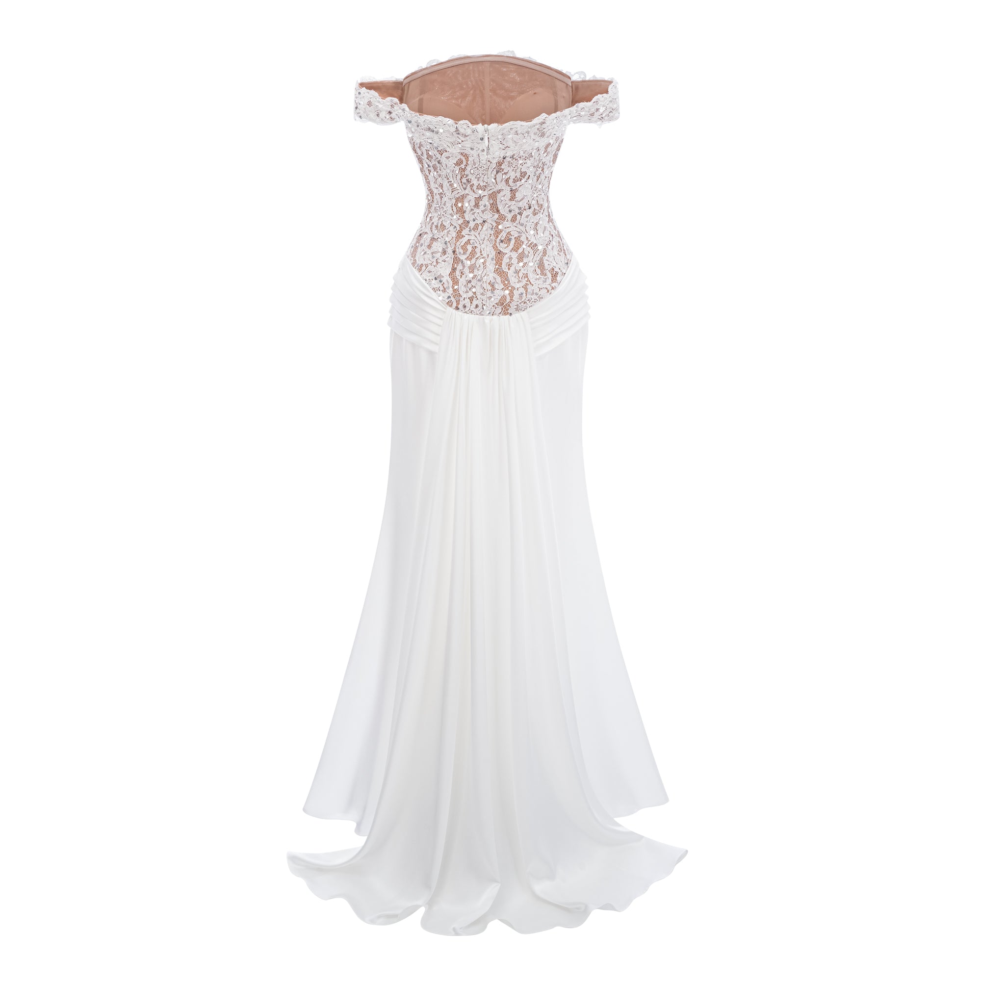 Grace White Satin Maxi Dress with Lace Panels (Final Sale-US Only)