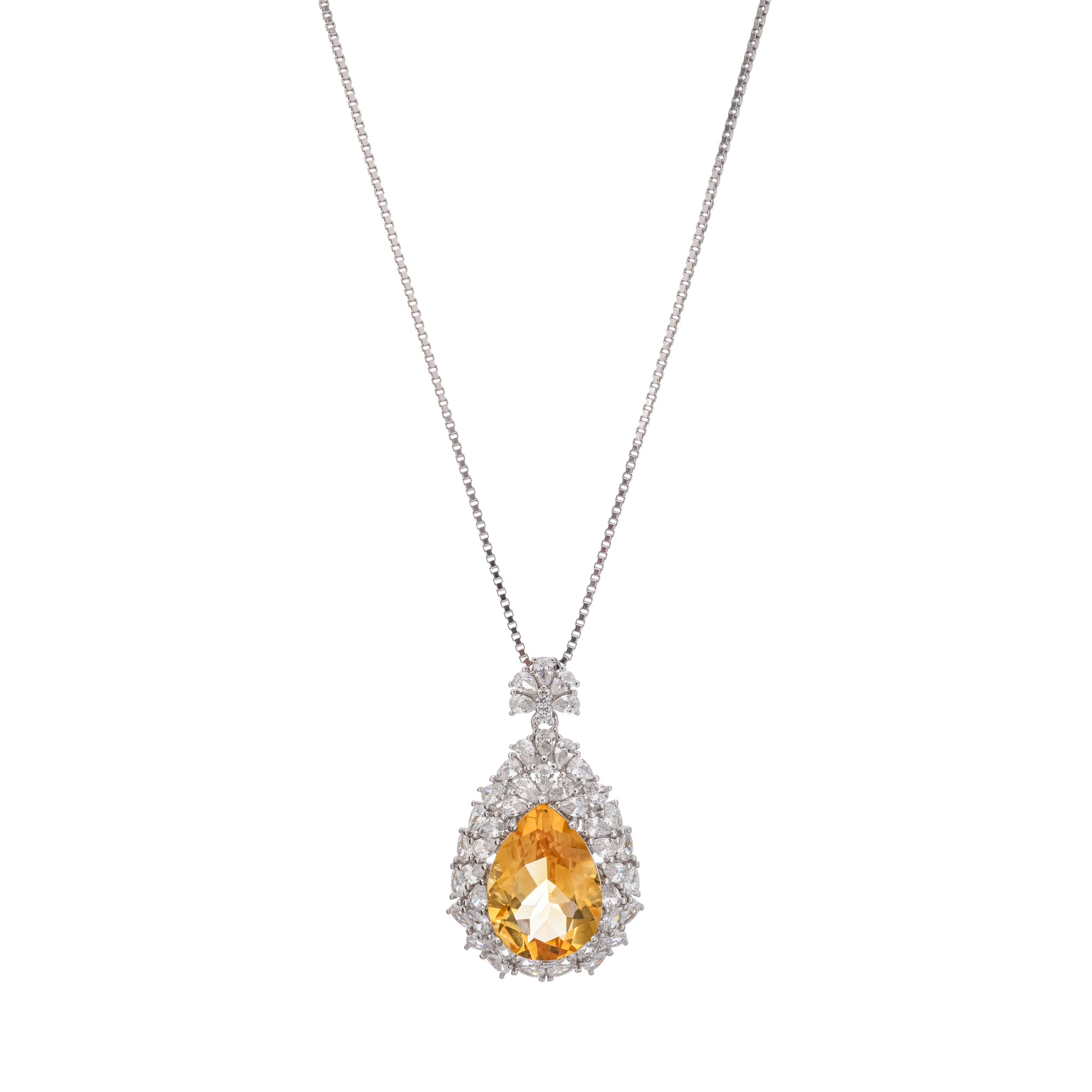 Giolla Yellow Teardrop Shaped Gemstone Pendant Sterling Silver Necklace