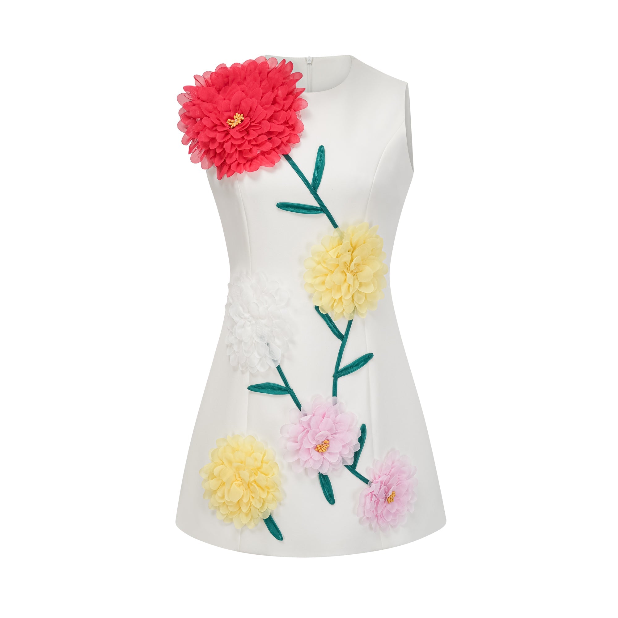 Véronique white 3d-petal sleeveless mini dress (Final Sale-US Only)