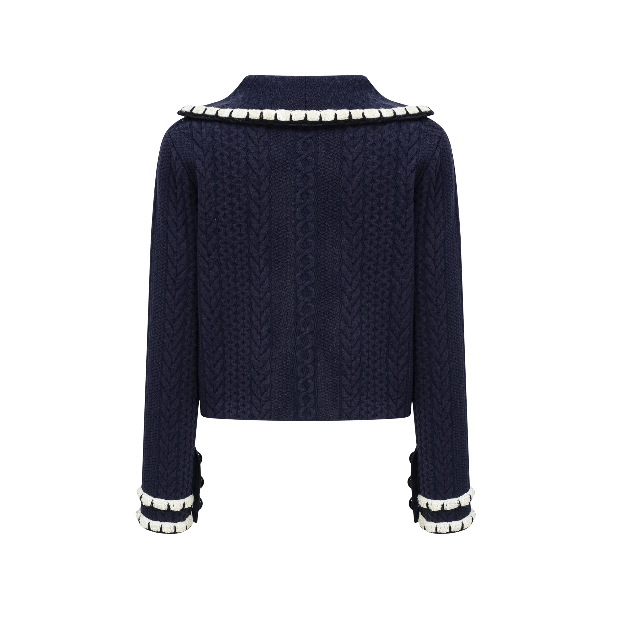 Elvira navy blue crochet-knit cardigan & trousers matching set (Final Sale-US Only)
